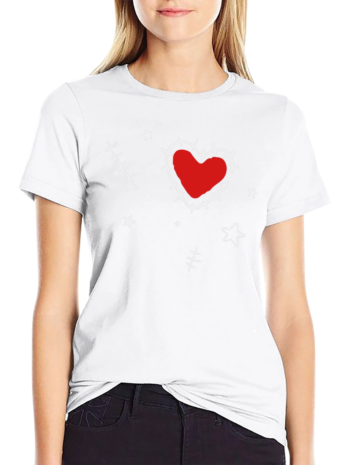 Heart Stitch Graphic Tee - Black