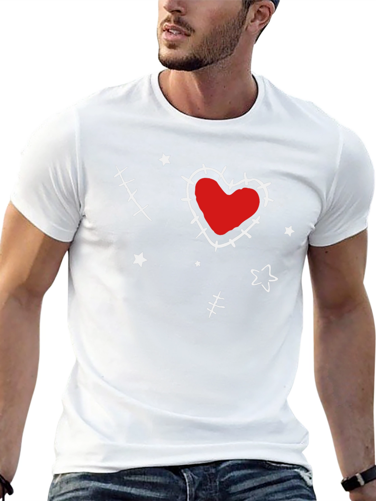 Heart Stitch Graphic Tee - Black
