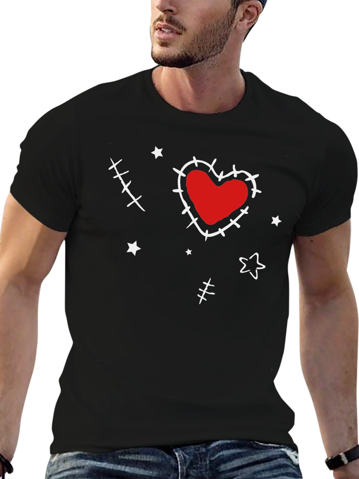 Heart Stitch Graphic Tee - Black