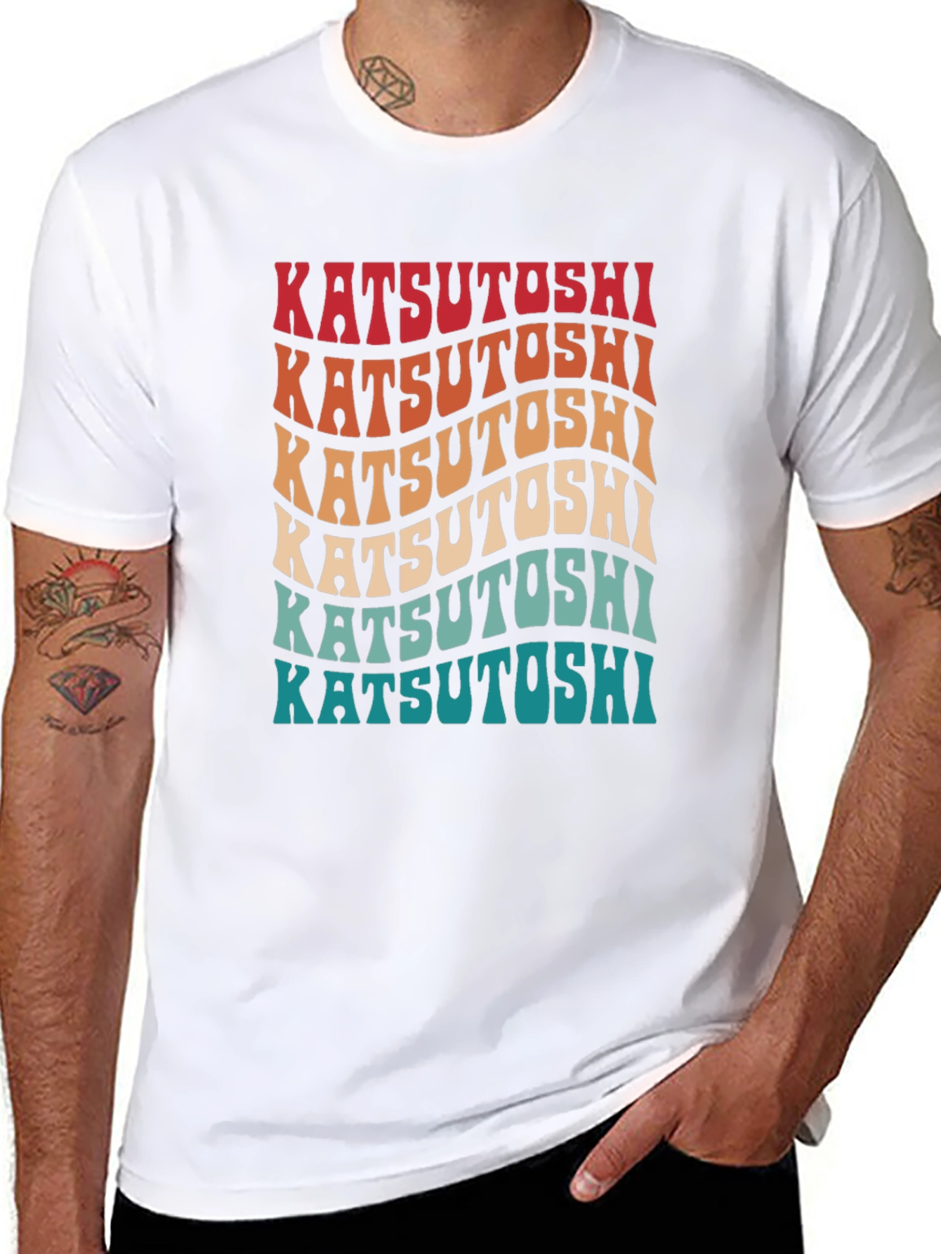 Katsutoshi Retro Wavy Text Graphic T-Shirt