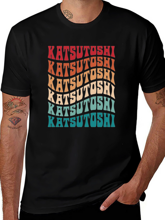 Katsutoshi Retro Wavy Text Graphic T-Shirt