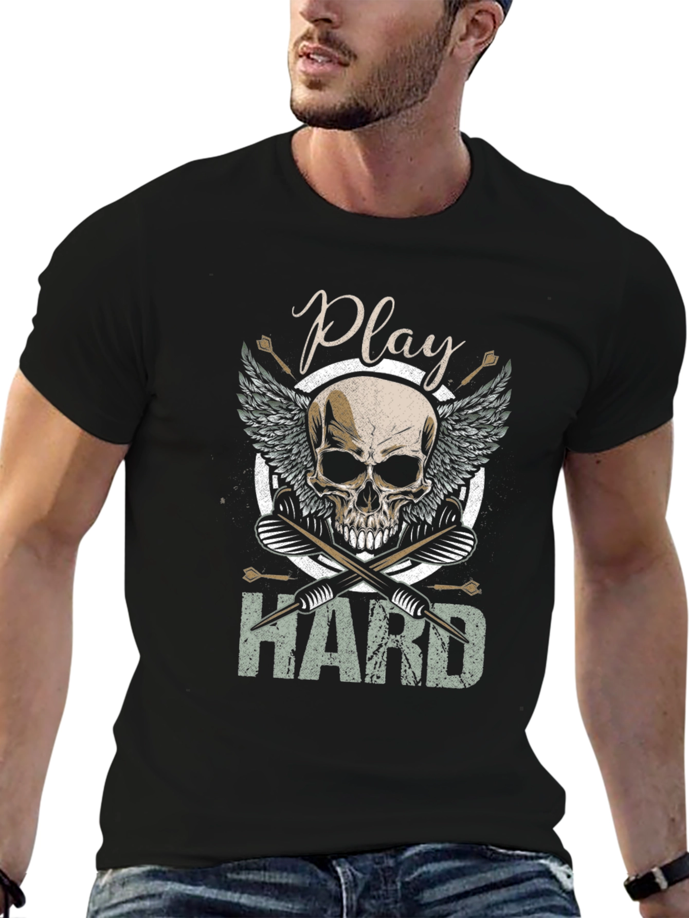 Play Hard Skull Drummer T-Shirt