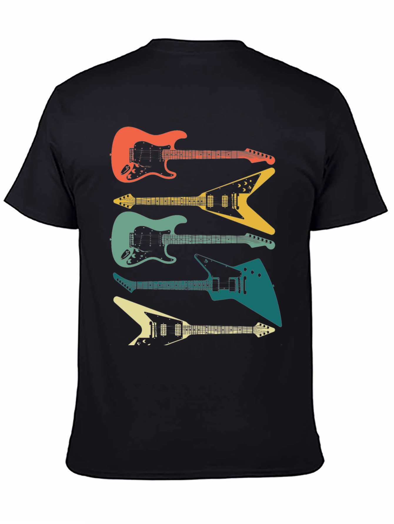 Retro Guitar Stack Graphic Tee - Black Cotton