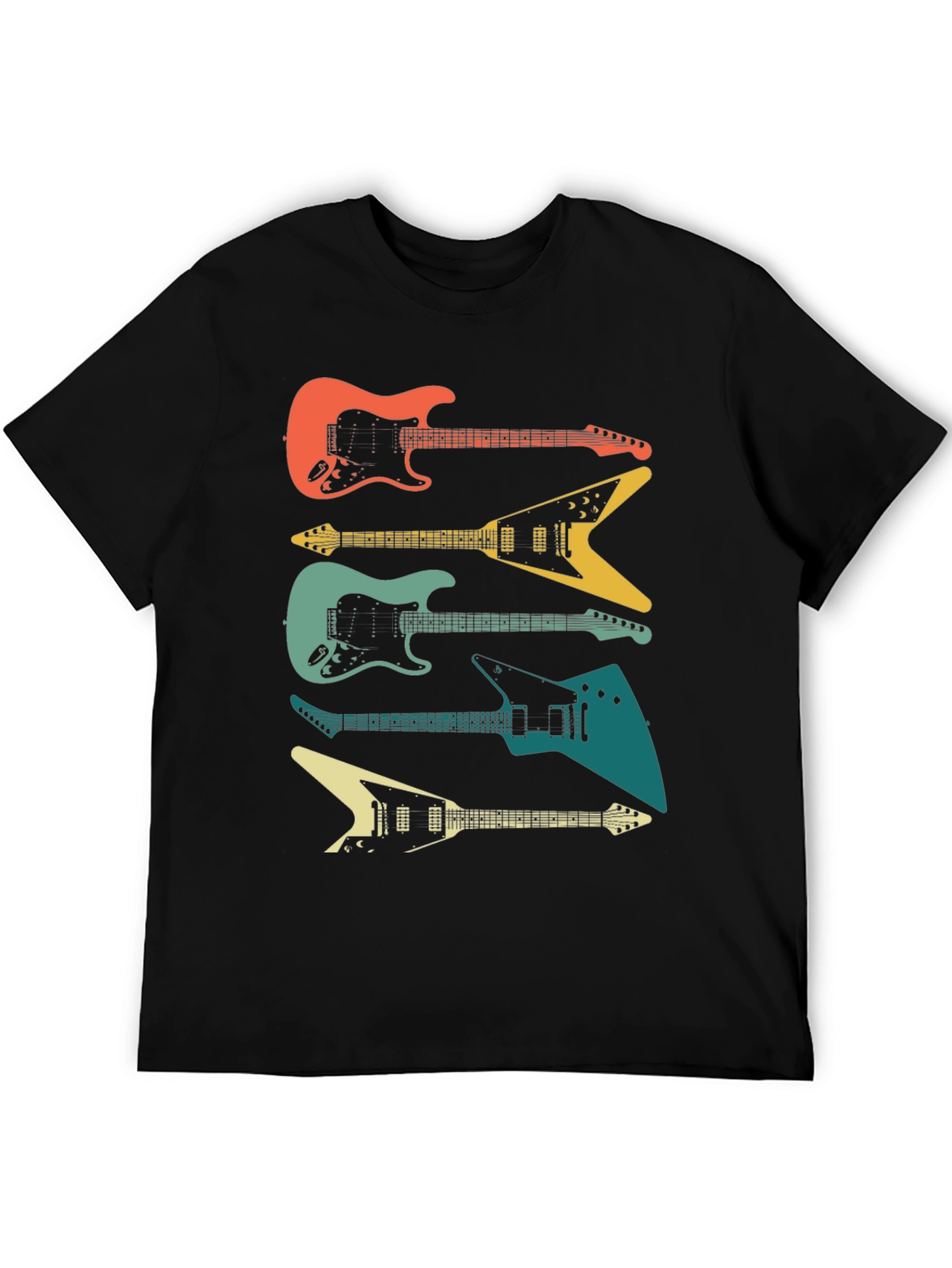 Retro Guitar Stack Graphic Tee - Black Cotton