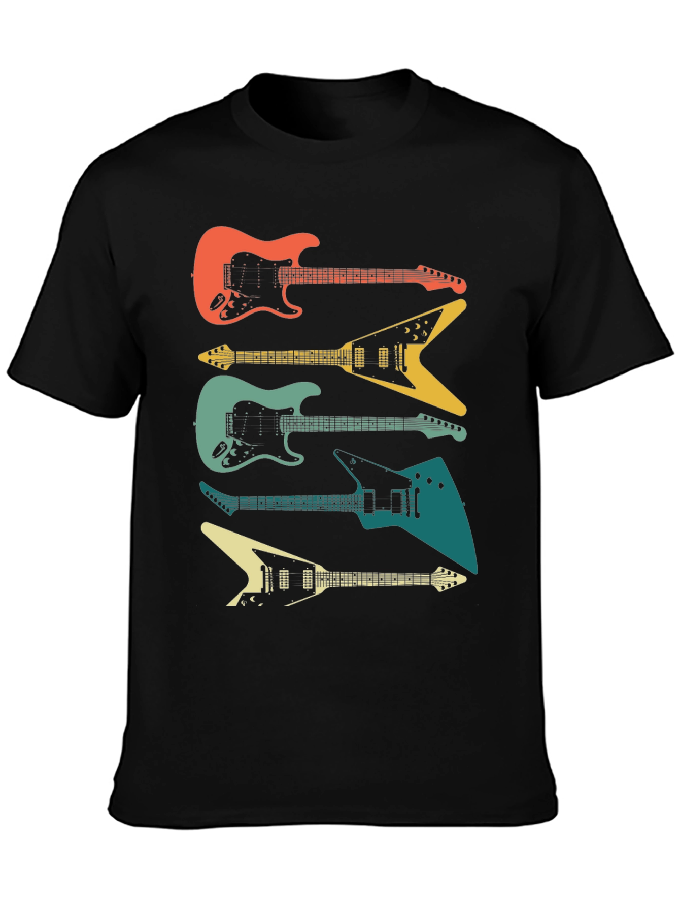 Retro Guitar Stack Graphic Tee - Black Cotton