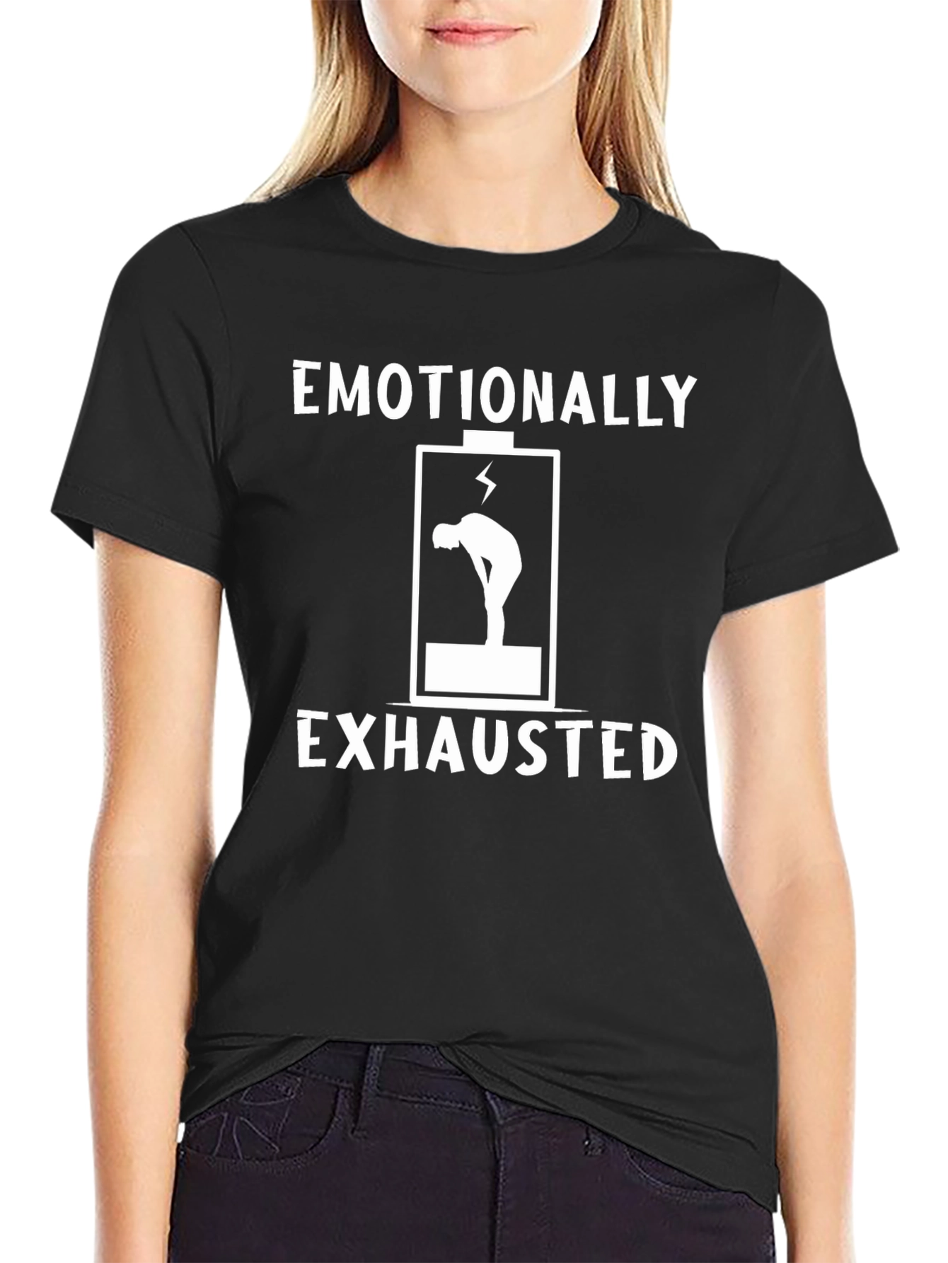 Emotionally Exhausted Graphic Tee - Black Cotton T-Shirt