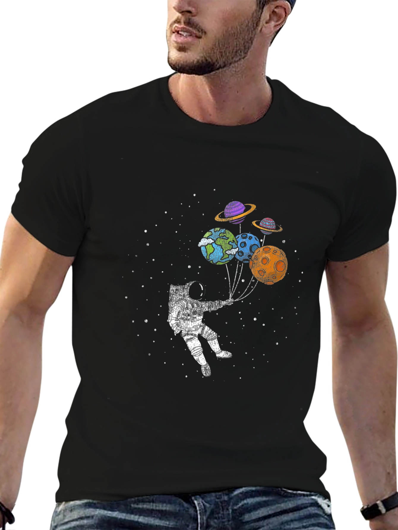 Astronaut Planet Balloon Graphic T-Shirt
