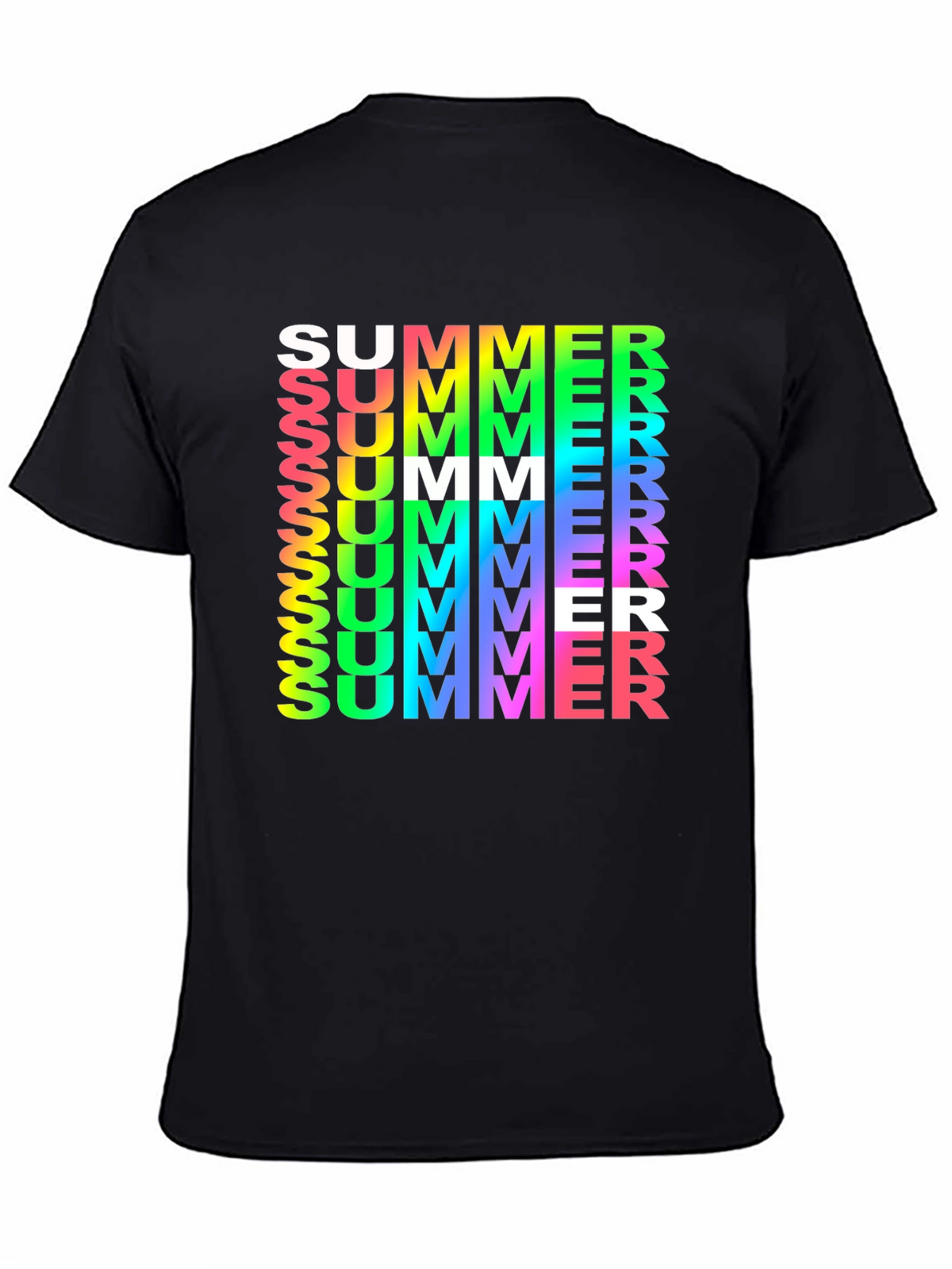 Summer Vibes Graphic Tee - Rainbow Text Black Shirt