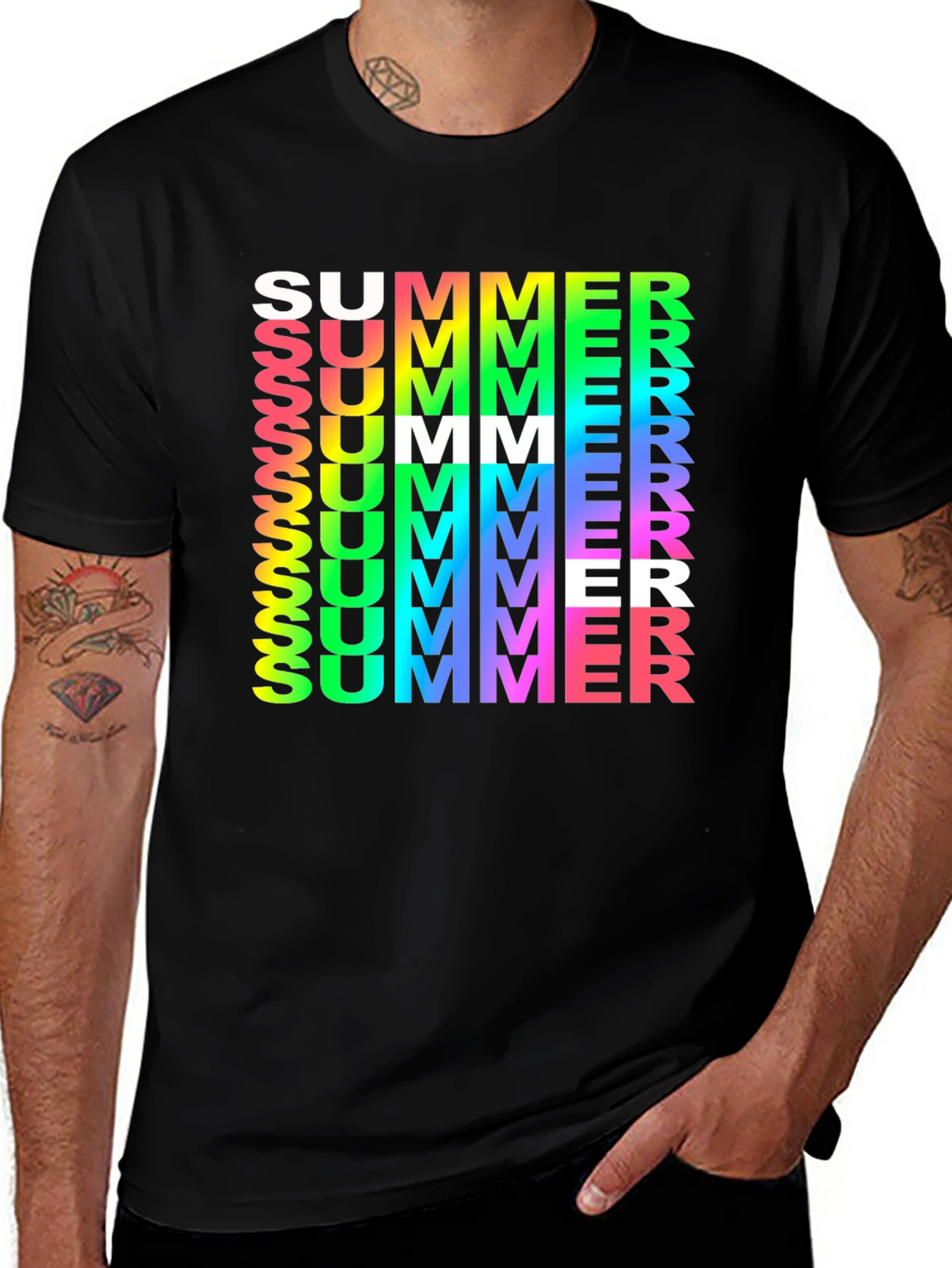 Summer Vibes Graphic Tee - Rainbow Text Black Shirt