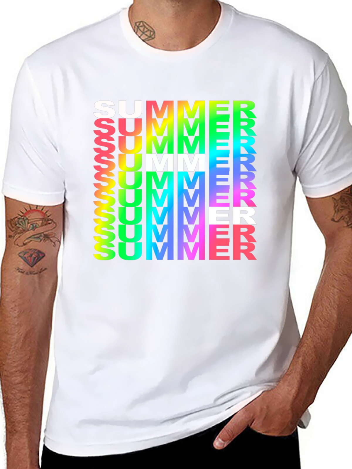 Summer Vibes Graphic Tee - Rainbow Text Black Shirt