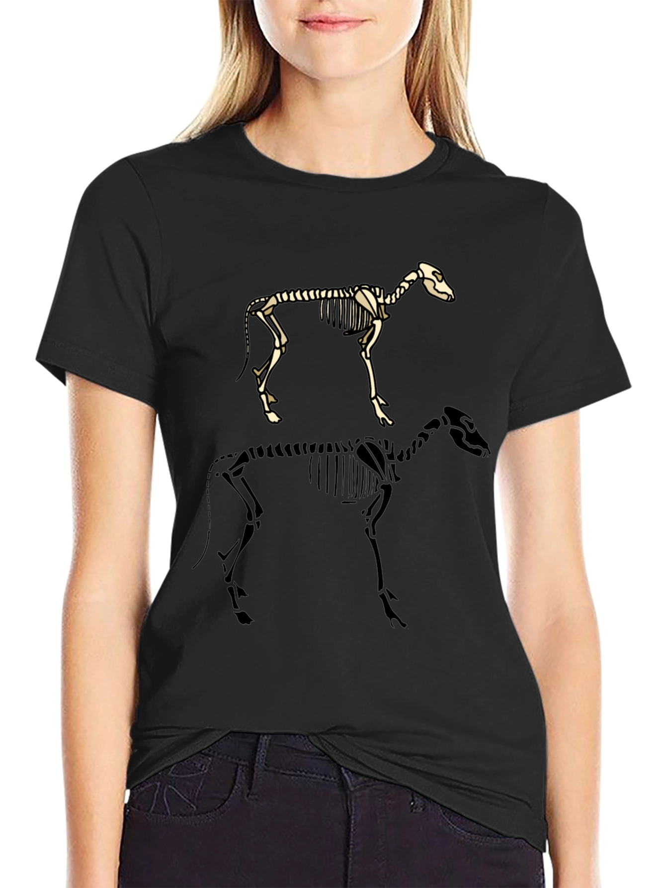 Skeleton Dog Graphic Tee - Black Cotton T-Shirt
