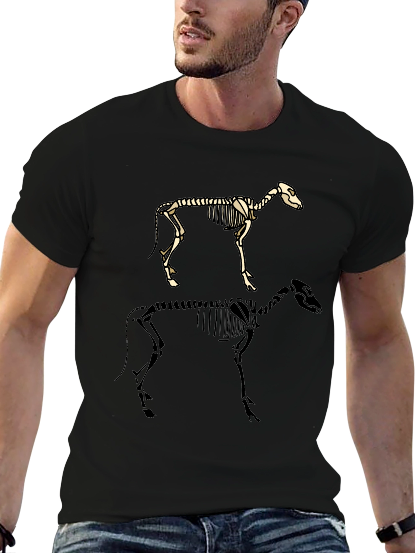 Skeleton Dog Graphic Tee - Black Cotton T-Shirt