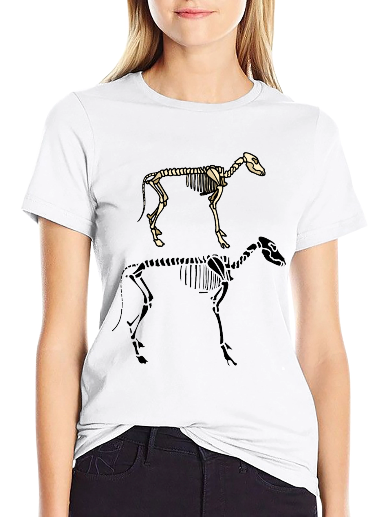 Skeleton Dog Graphic Tee - Black Cotton T-Shirt