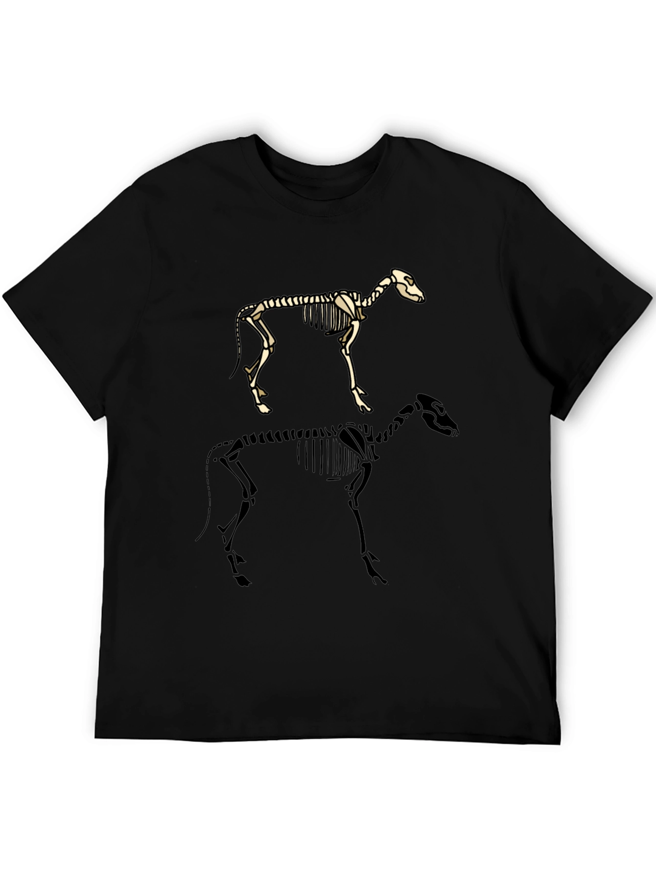 Skeleton Dog Graphic Tee - Black Cotton T-Shirt