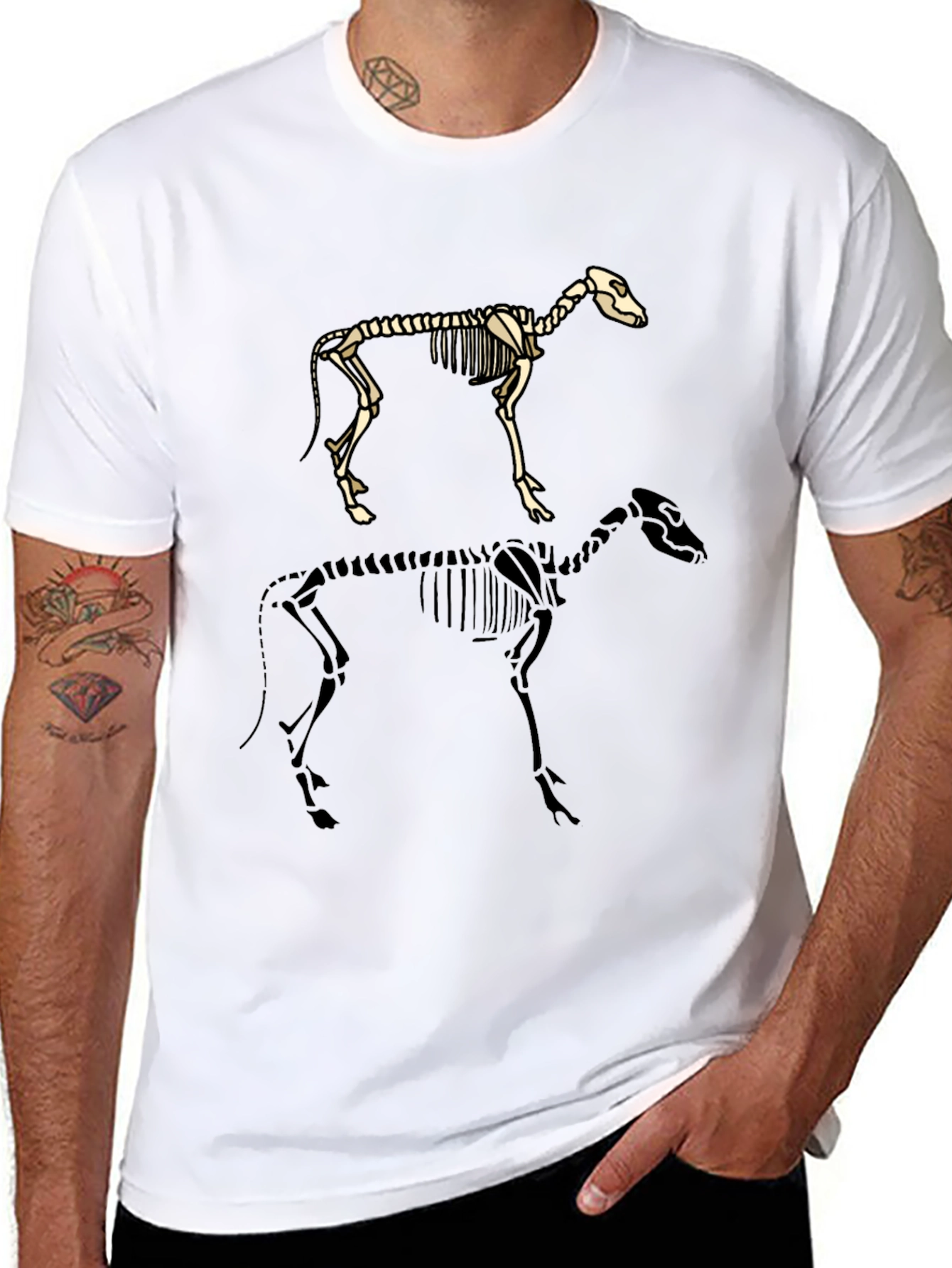 Skeleton Dog Graphic Tee - Black Cotton T-Shirt