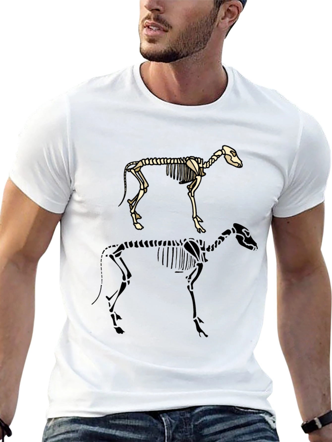 Skeleton Dog Graphic Tee - Black Cotton T-Shirt