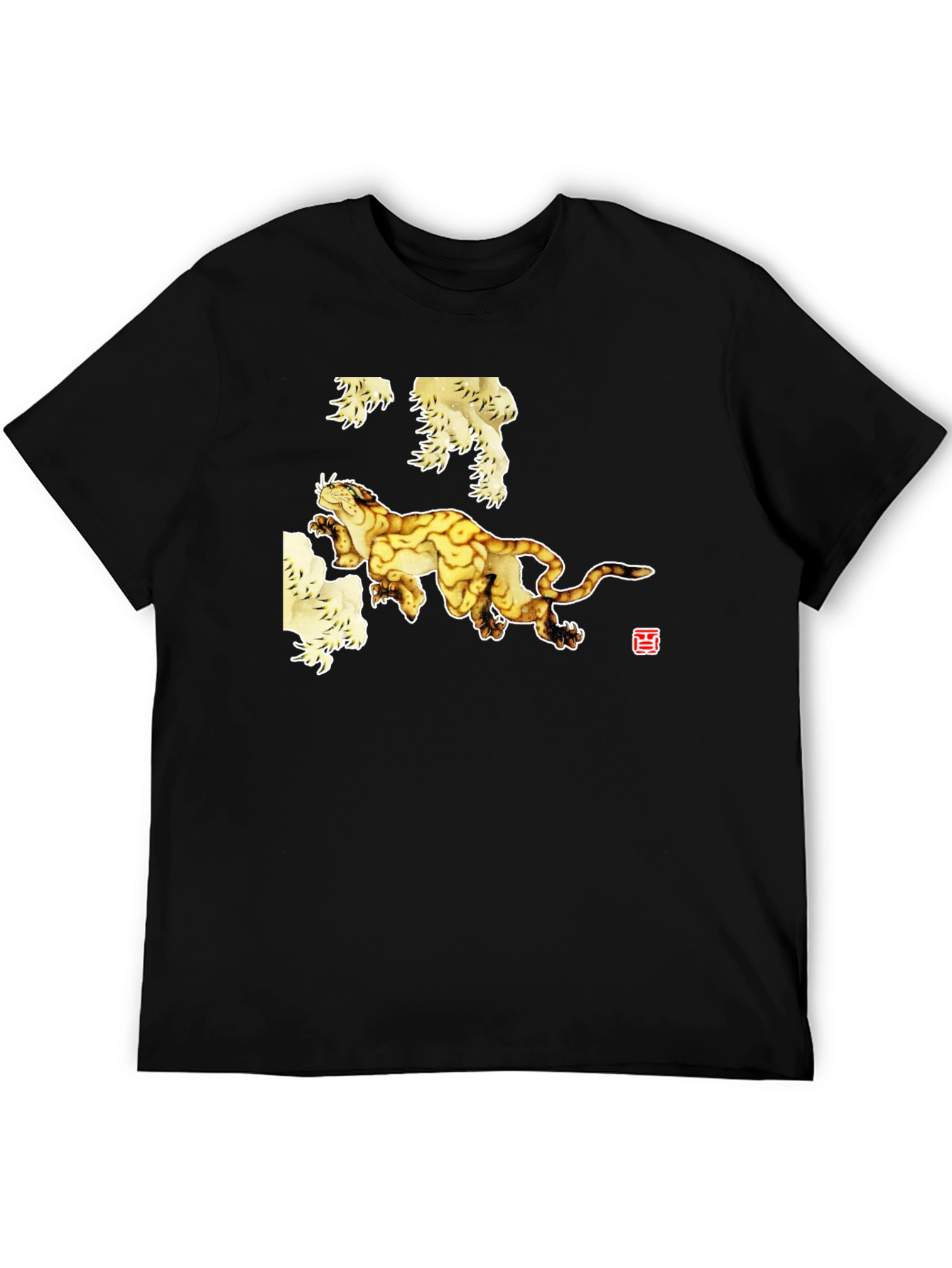 Black T-Shirt with Abstract Tiger Art