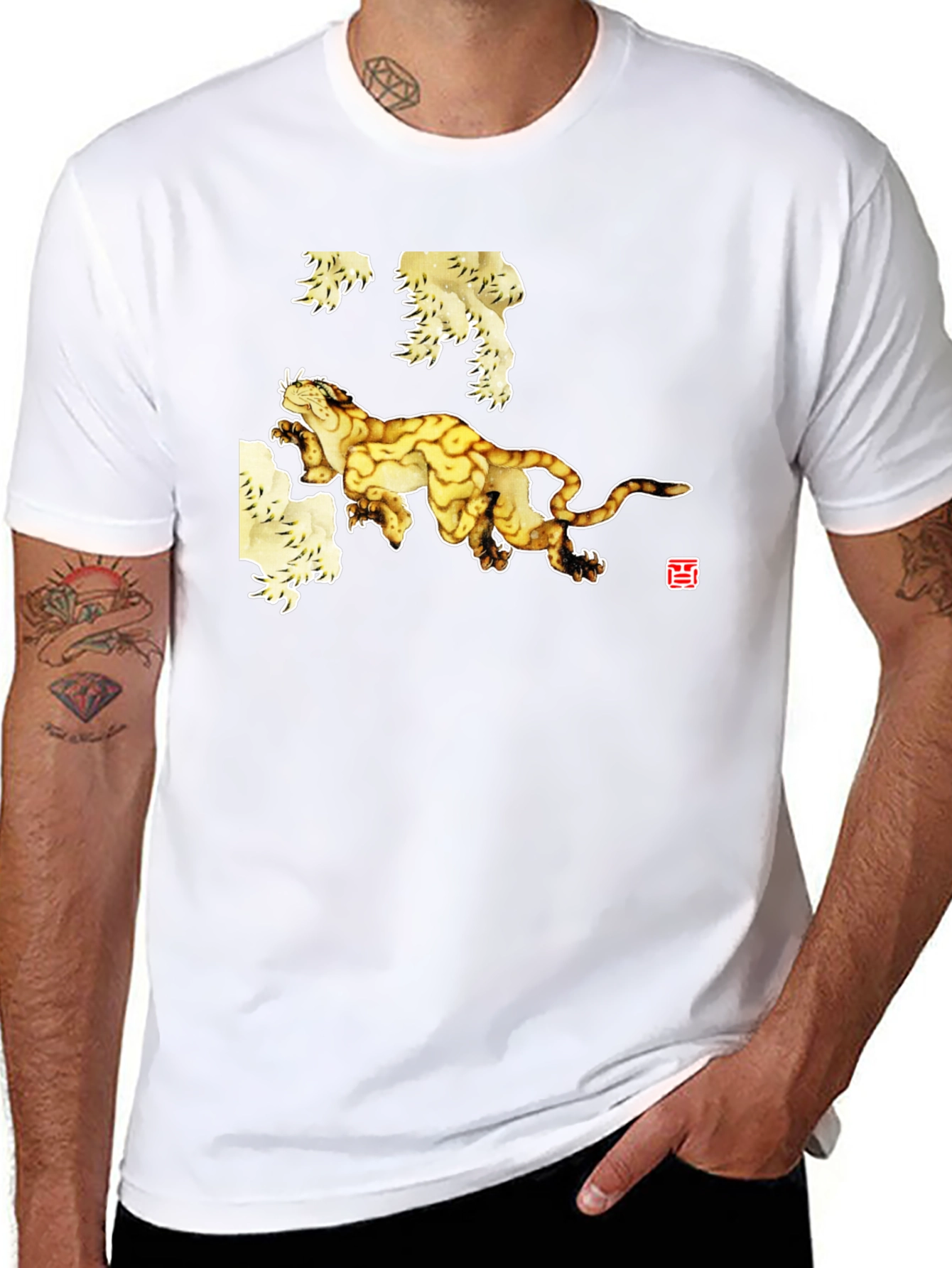 Black T-Shirt with Abstract Tiger Art