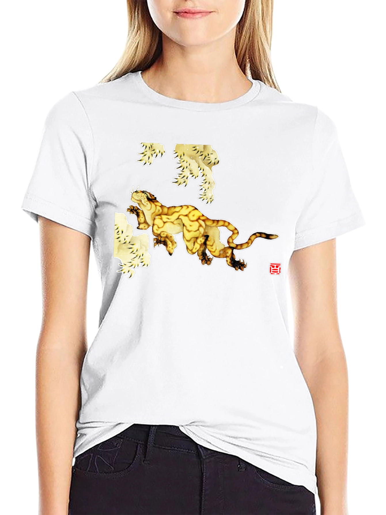 Black T-Shirt with Abstract Tiger Art
