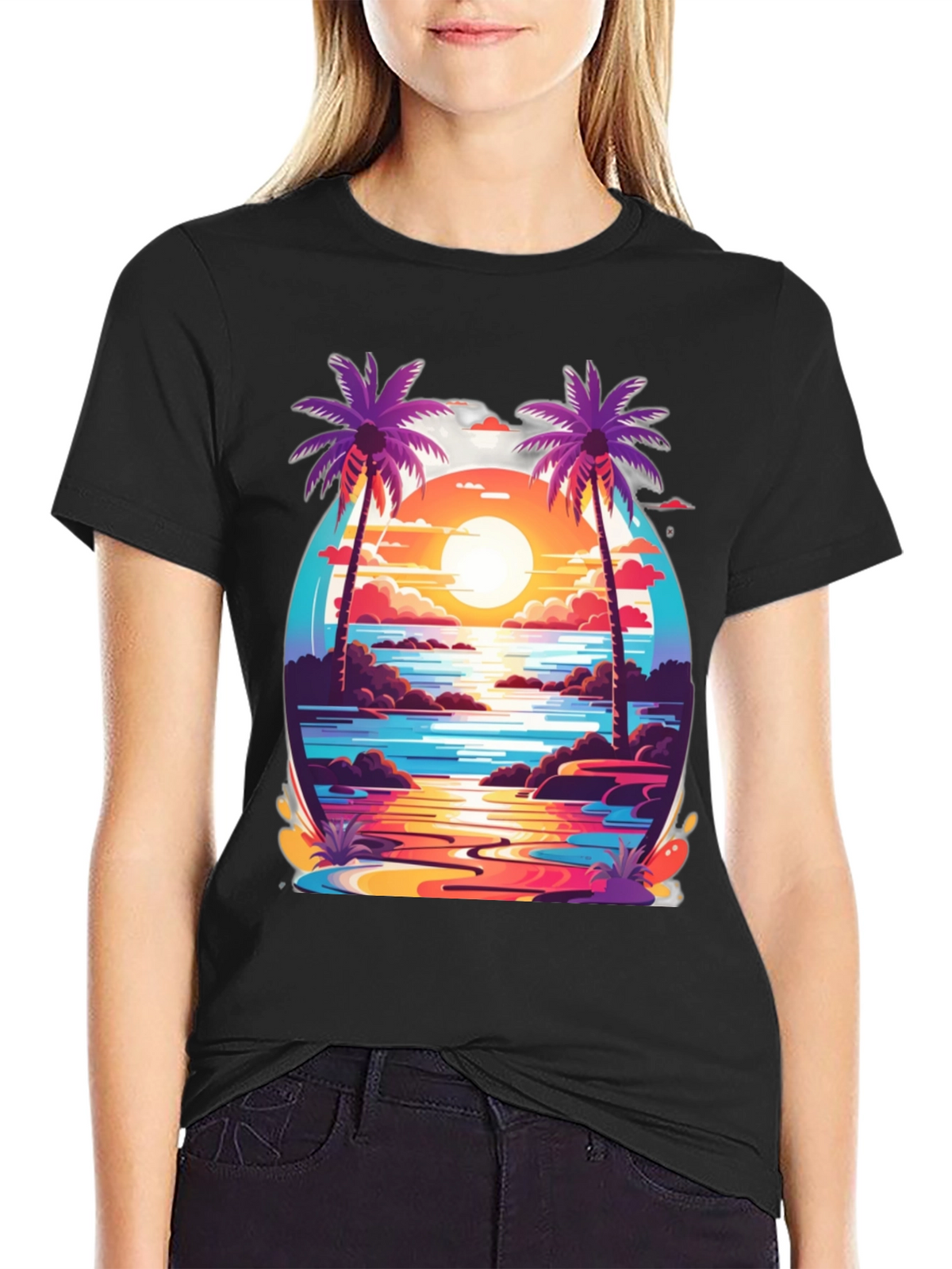 Sunset Palm Tree Graphic Tee - Tropical Vibe