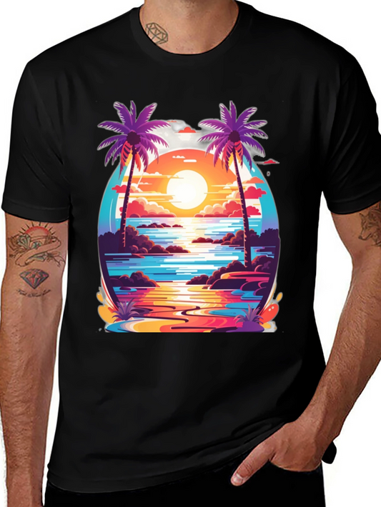 Sunset Palm Tree Graphic Tee - Tropical Vibe