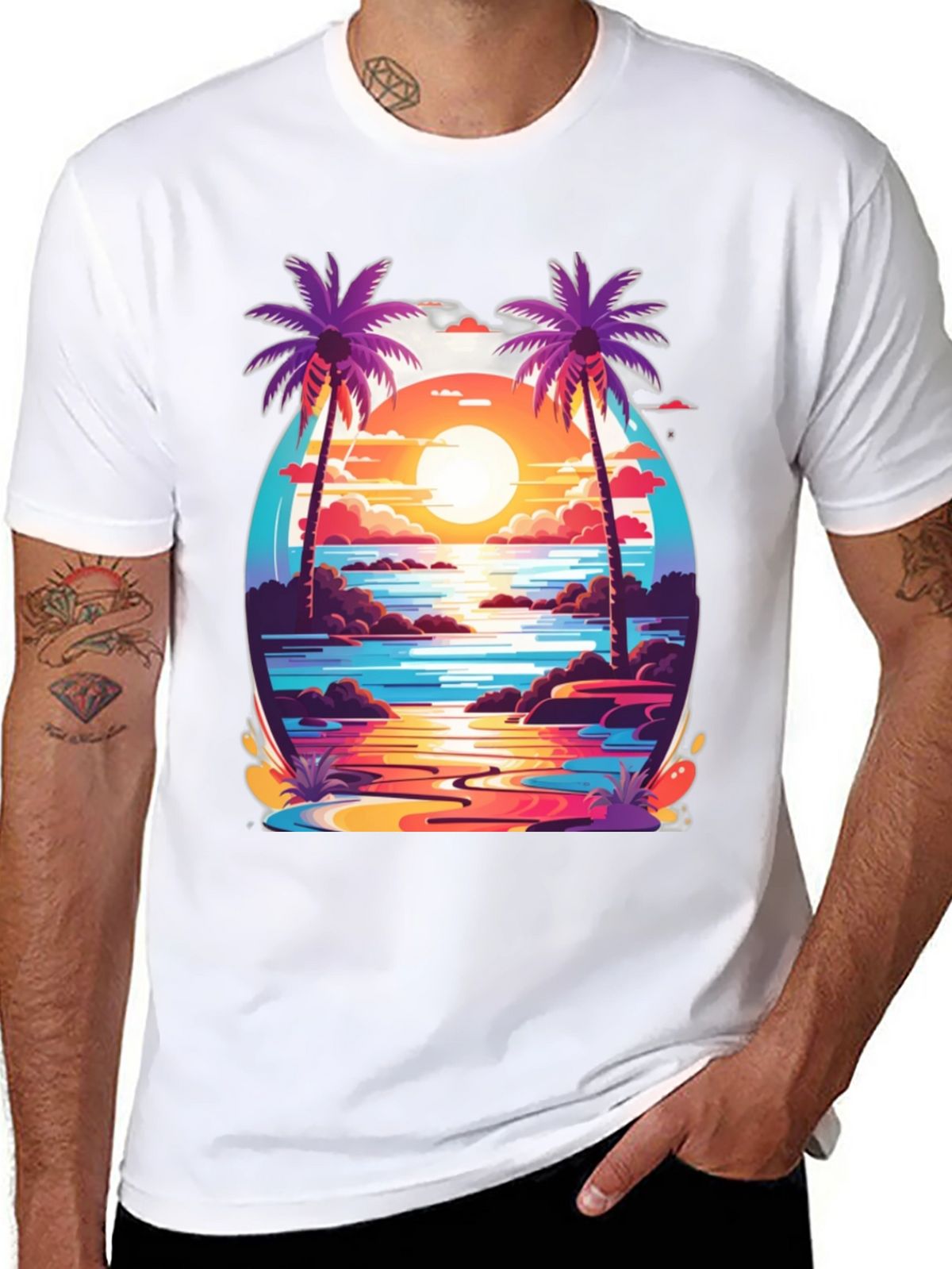 Sunset Palm Tree Graphic Tee - Tropical Vibe