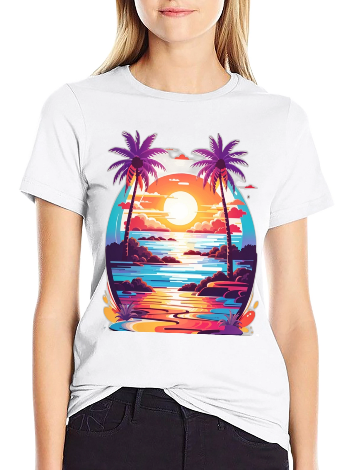 Sunset Palm Tree Graphic Tee - Tropical Vibe