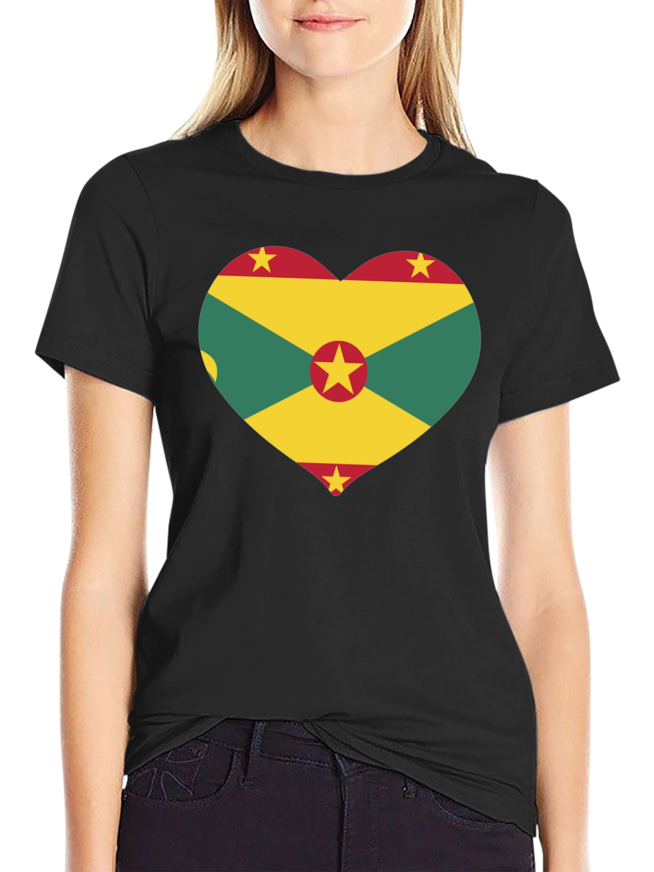 Grenada Flag Heart Graphic Tee - Black T-Shirt