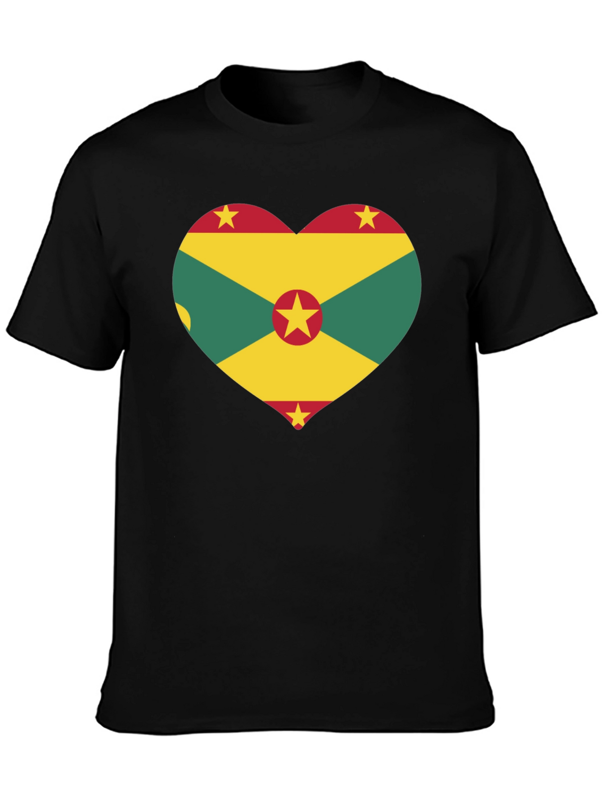 Grenada Flag Heart Graphic Tee - Black T-Shirt