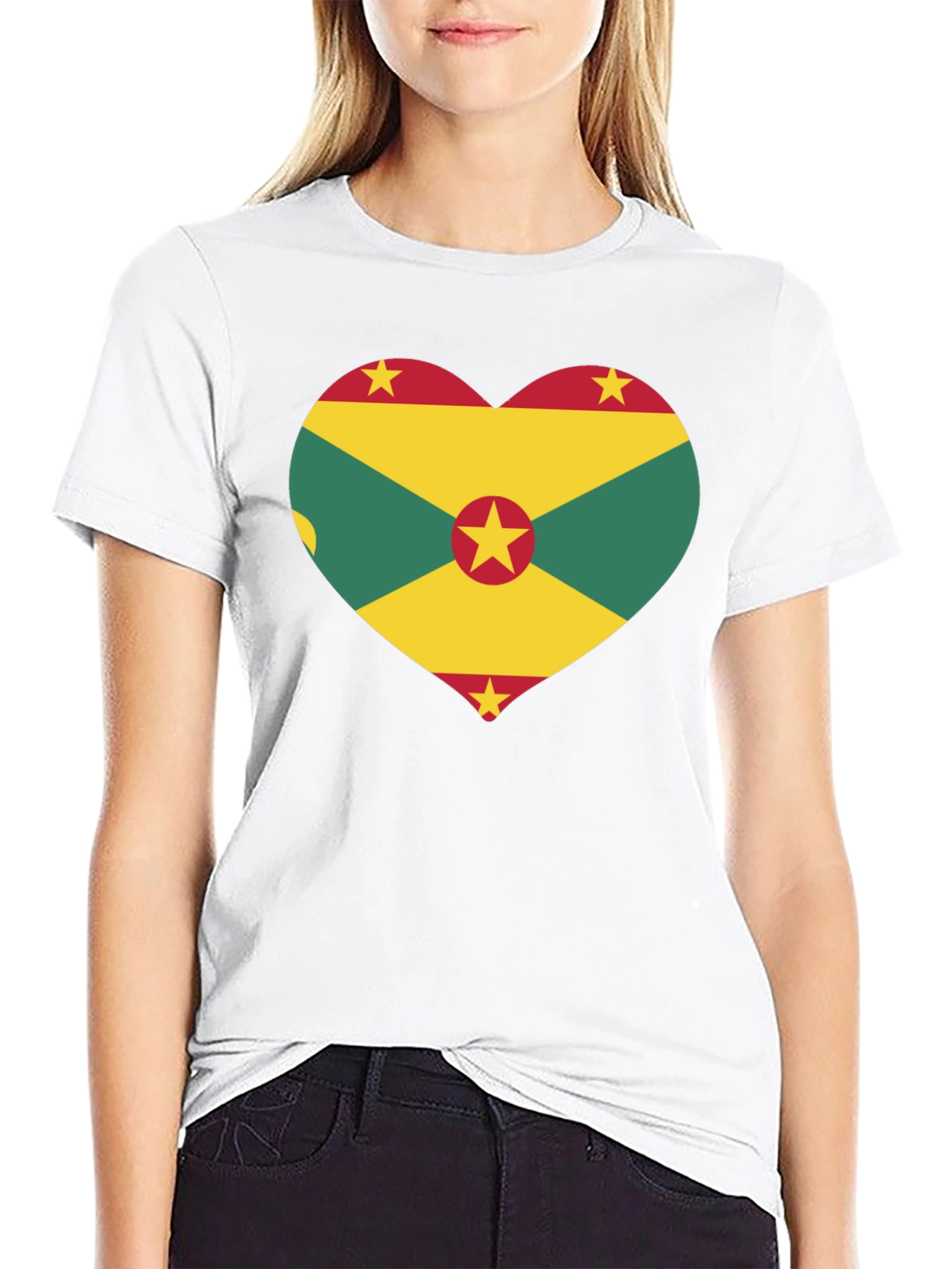 Grenada Flag Heart Graphic Tee - Black T-Shirt