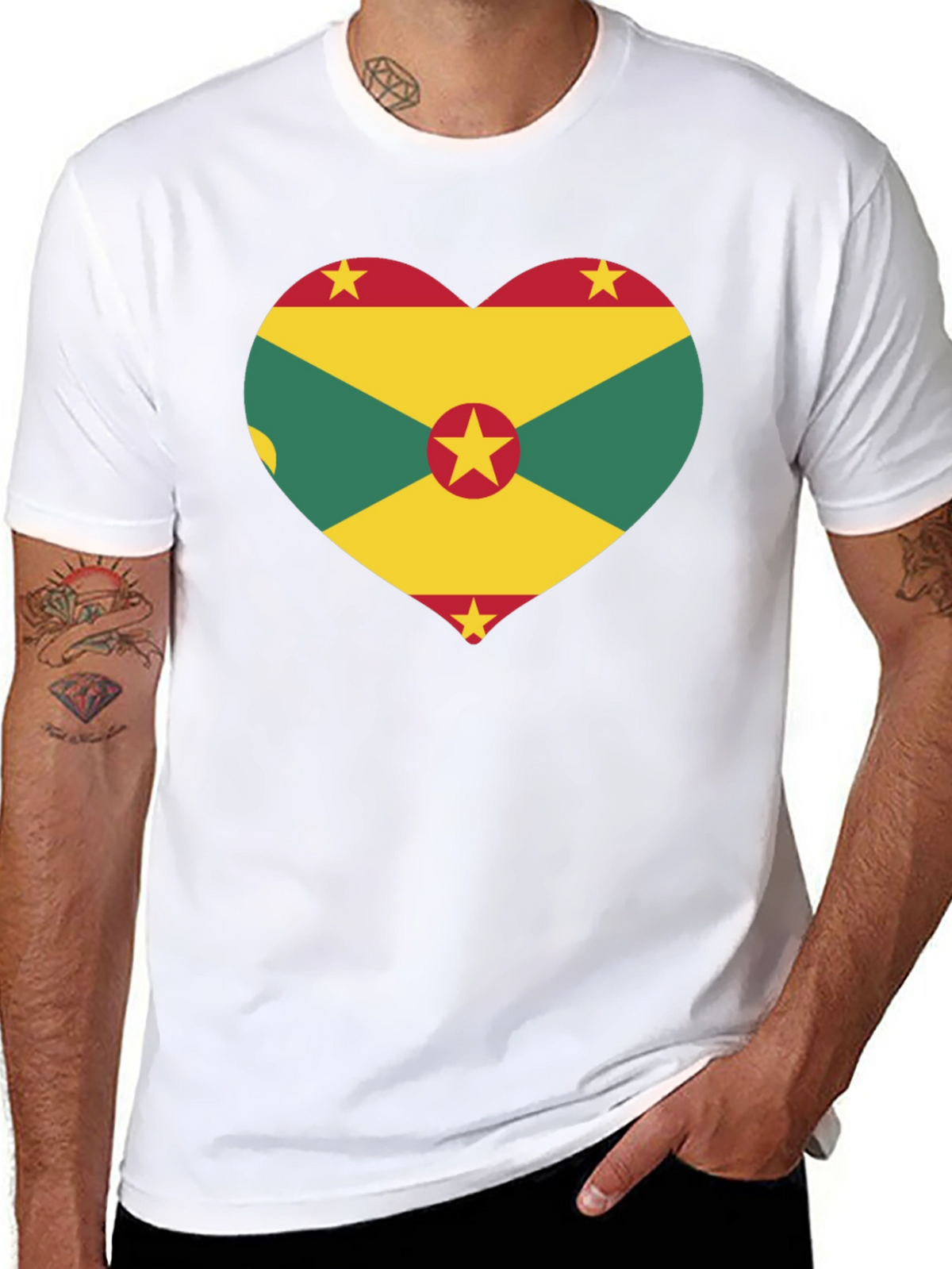 Grenada Flag Heart Graphic Tee - Black T-Shirt