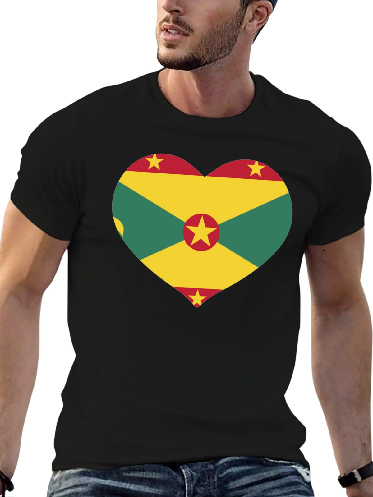 Grenada Flag Heart Graphic Tee - Black T-Shirt