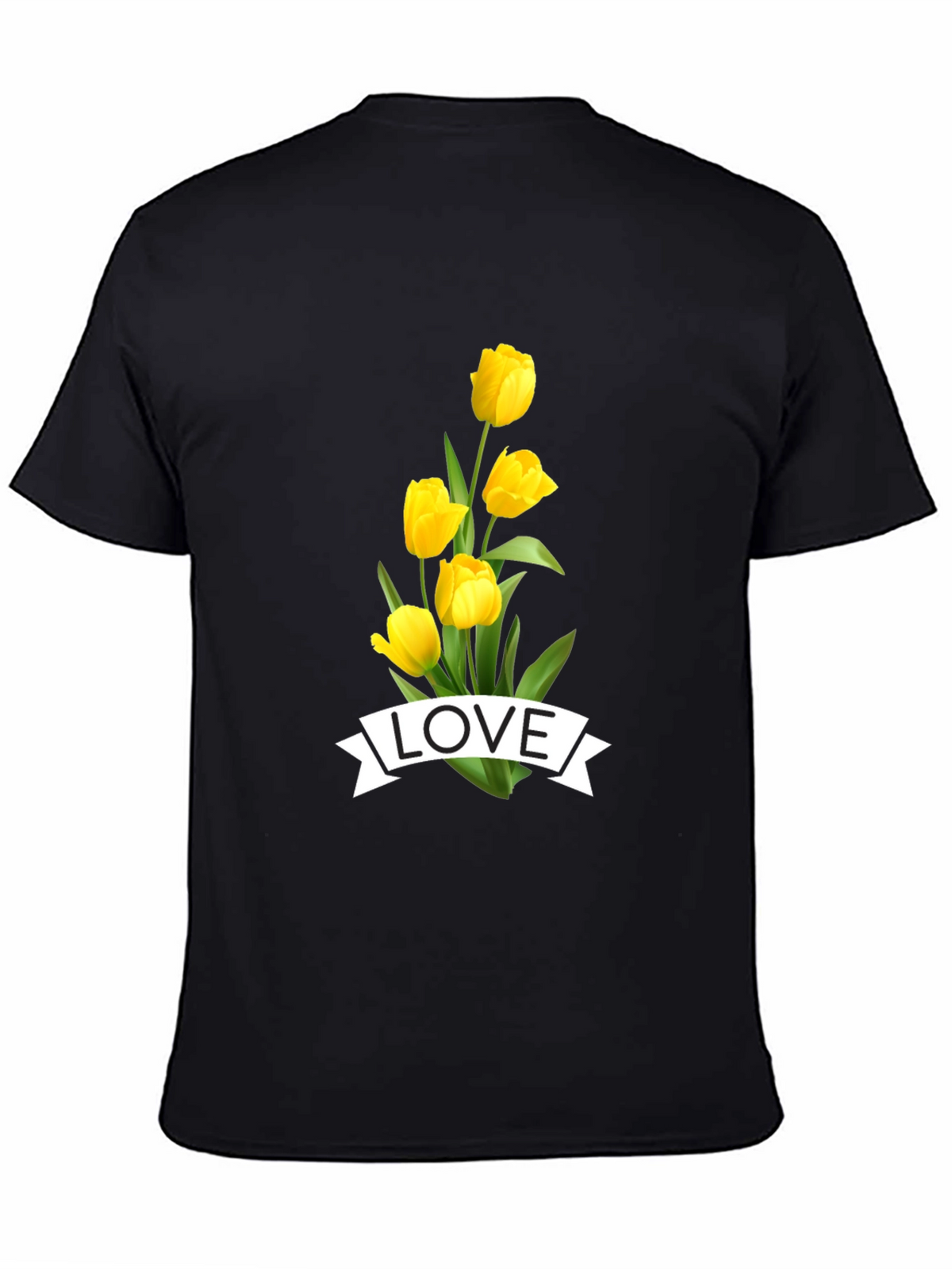 Love Tulips Graphic Tee - Black Cotton T-Shirt