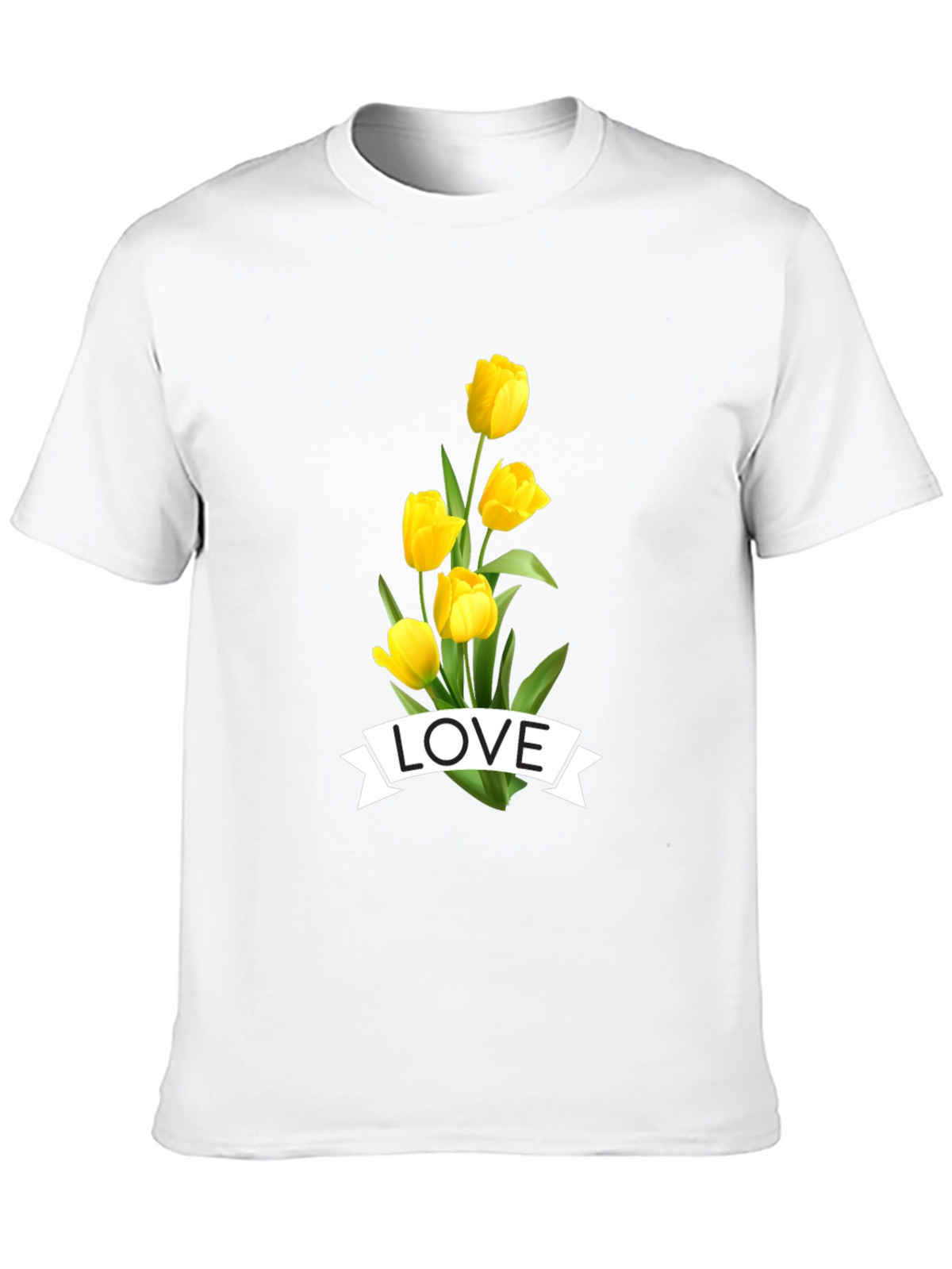 Love Tulips Graphic Tee - Black Cotton T-Shirt
