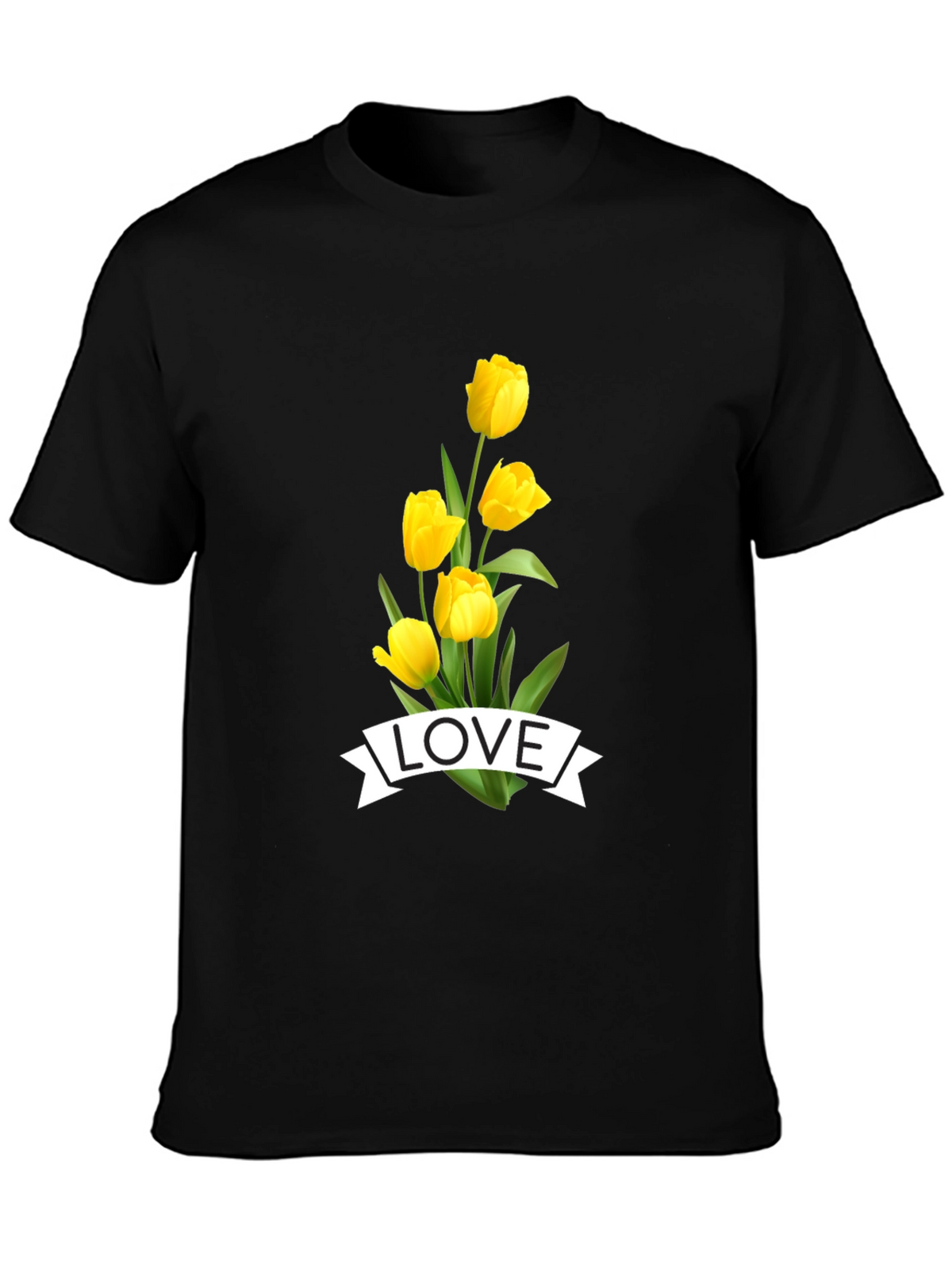 Love Tulips Graphic Tee - Black Cotton T-Shirt