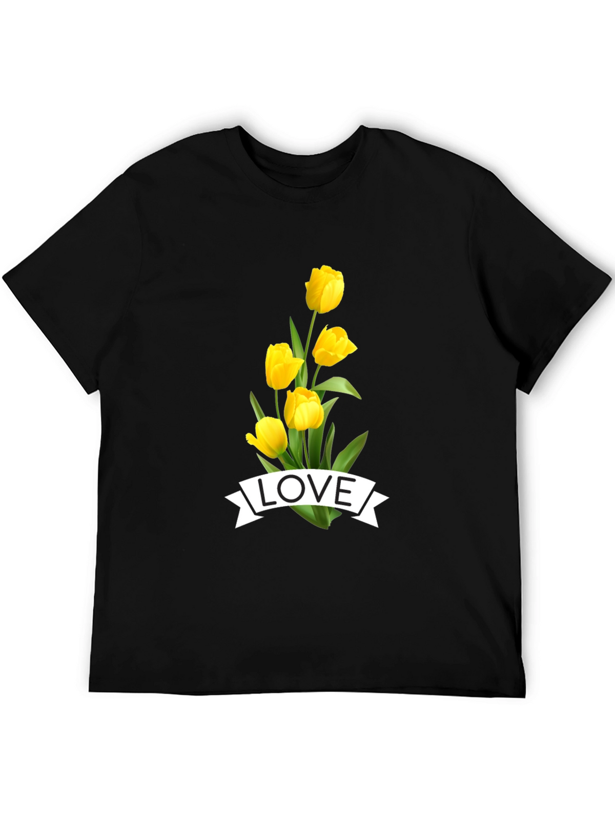 Love Tulips Graphic Tee - Black Cotton T-Shirt