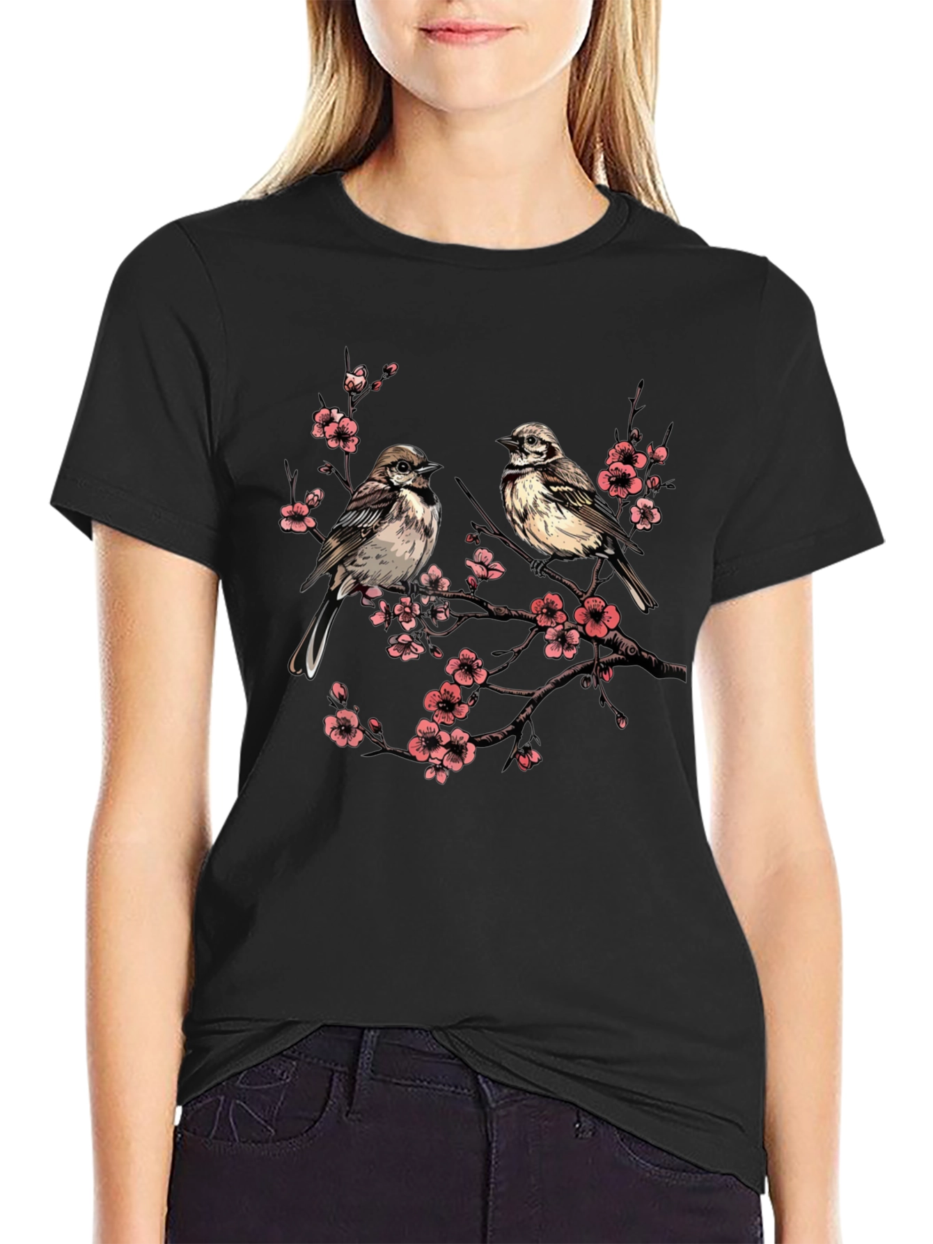 Bird and Blossom Graphic Tee - Unisex Cotton T-Shirt