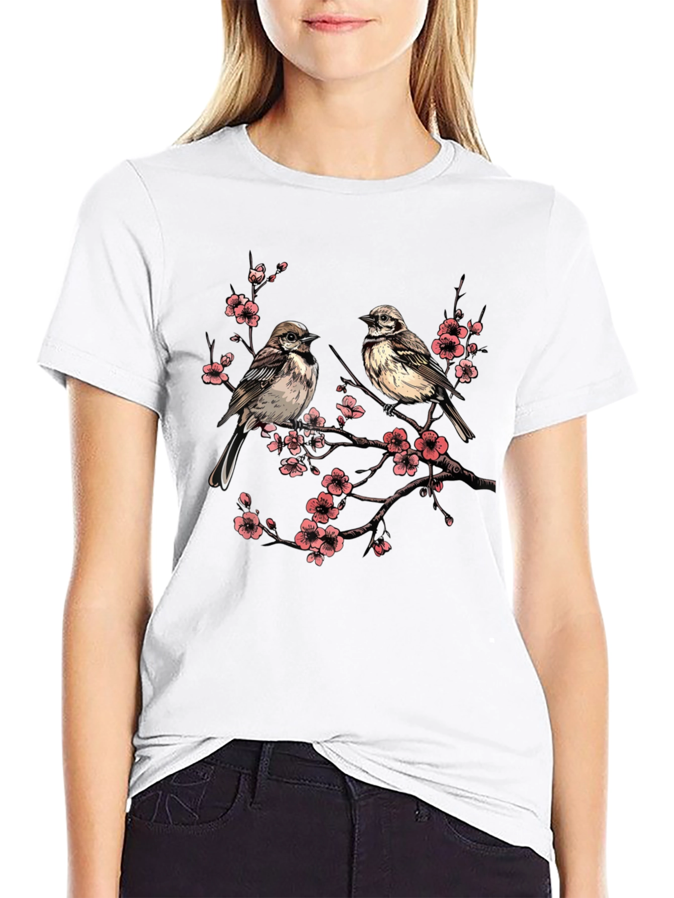 Bird and Blossom Graphic Tee - Unisex Cotton T-Shirt