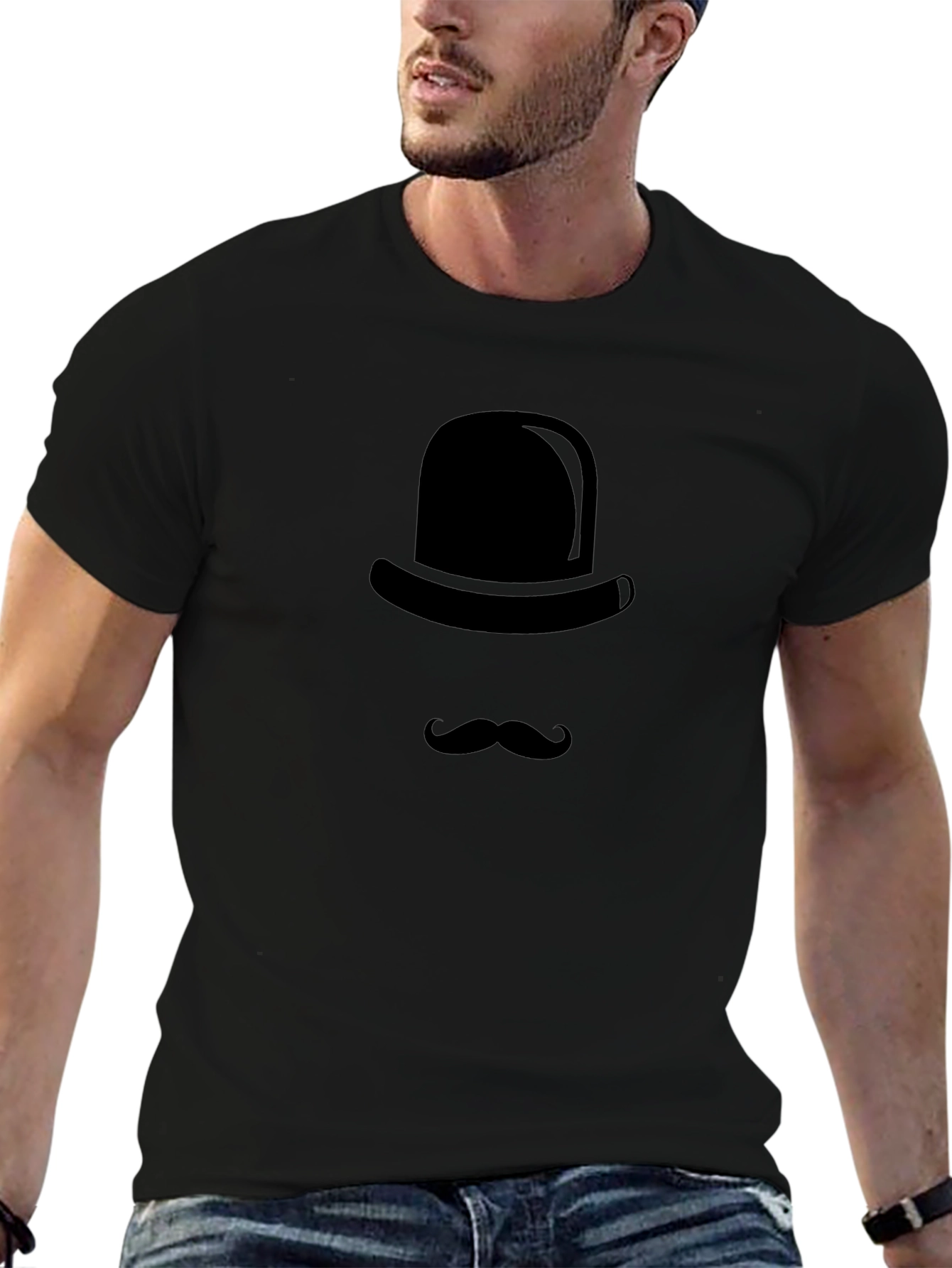 Stylish Gentleman T-Shirt - Hat and Mustache Design