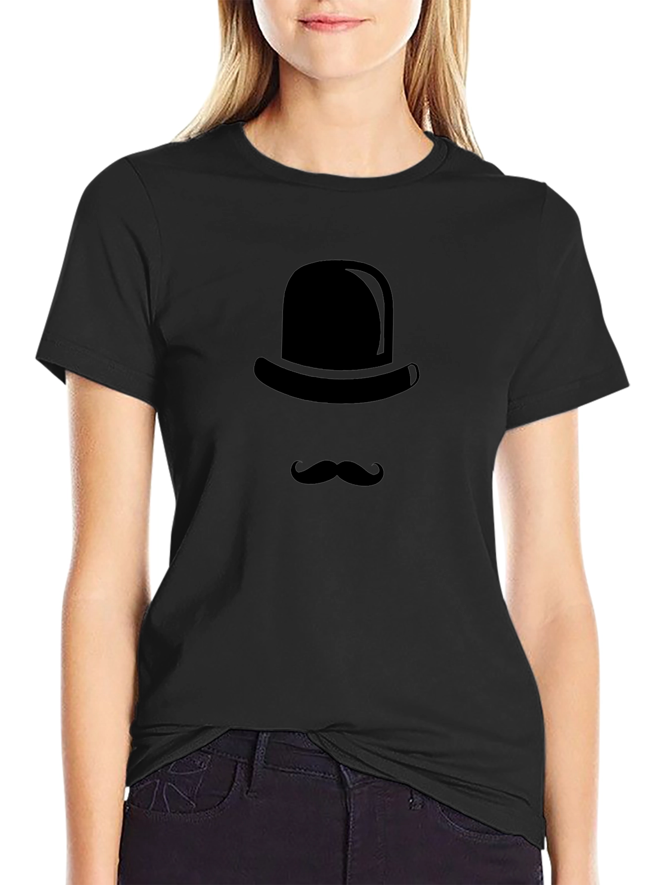 Stylish Gentleman T-Shirt - Hat and Mustache Design