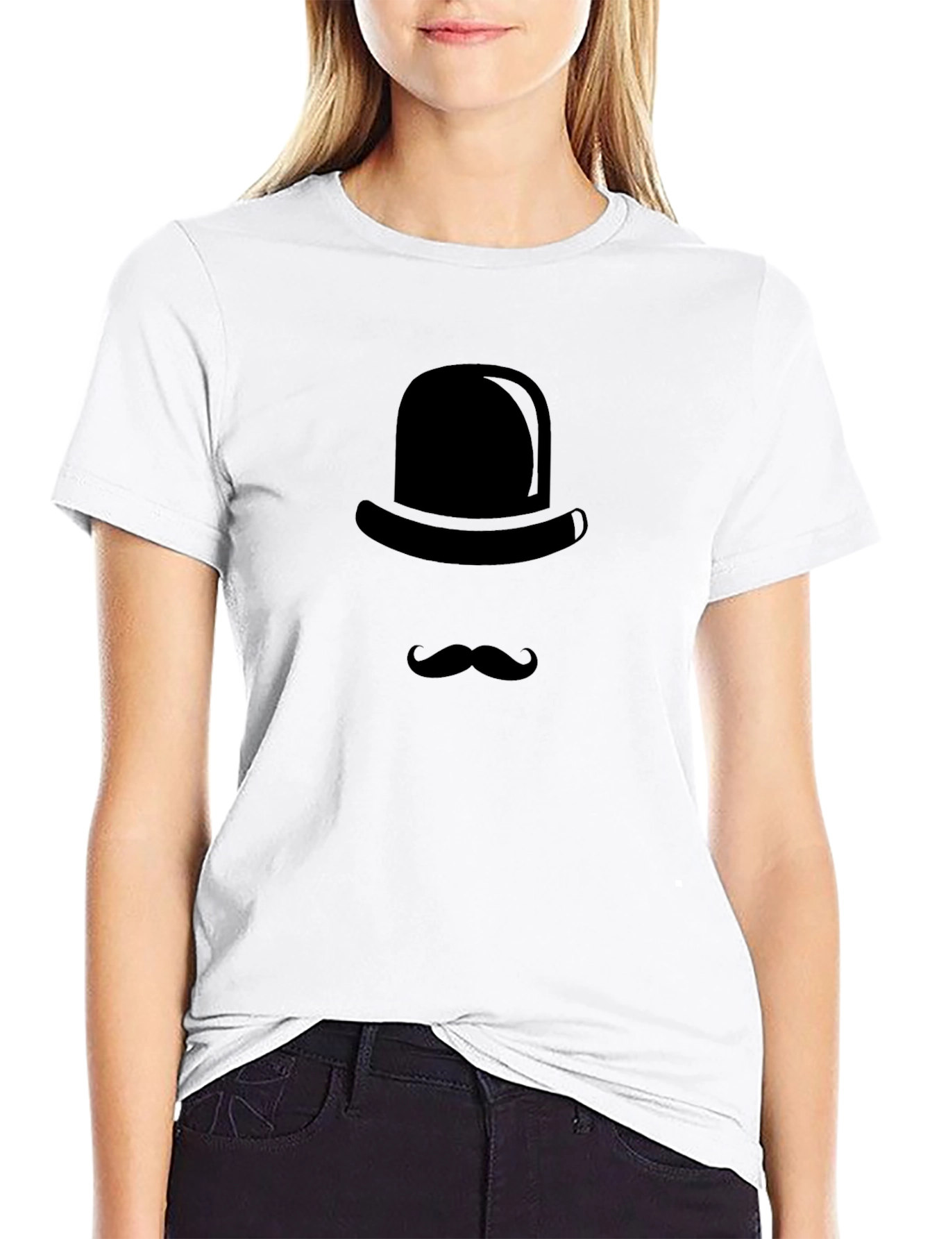 Stylish Gentleman T-Shirt - Hat and Mustache Design