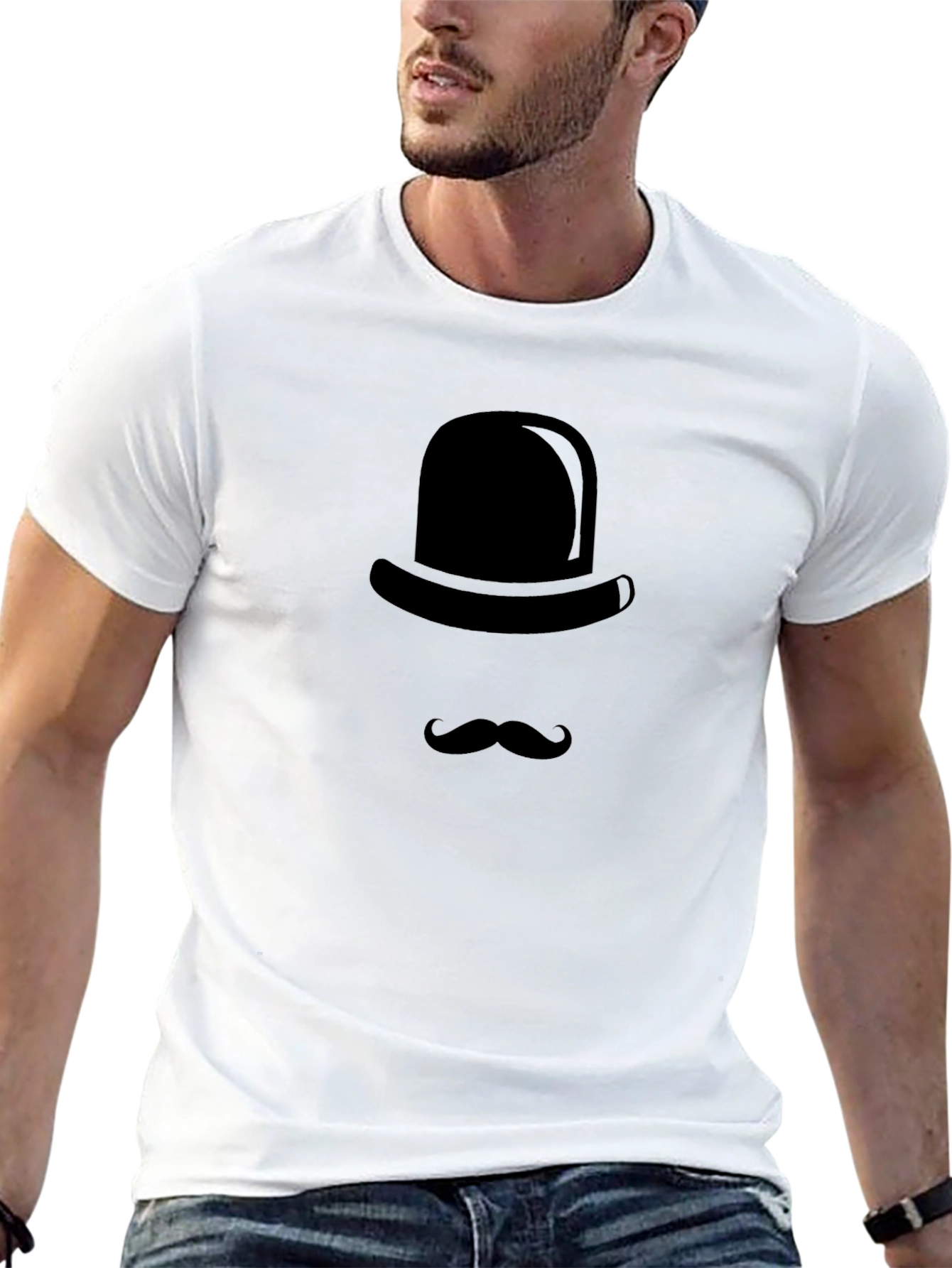 Stylish Gentleman T-Shirt - Hat and Mustache Design