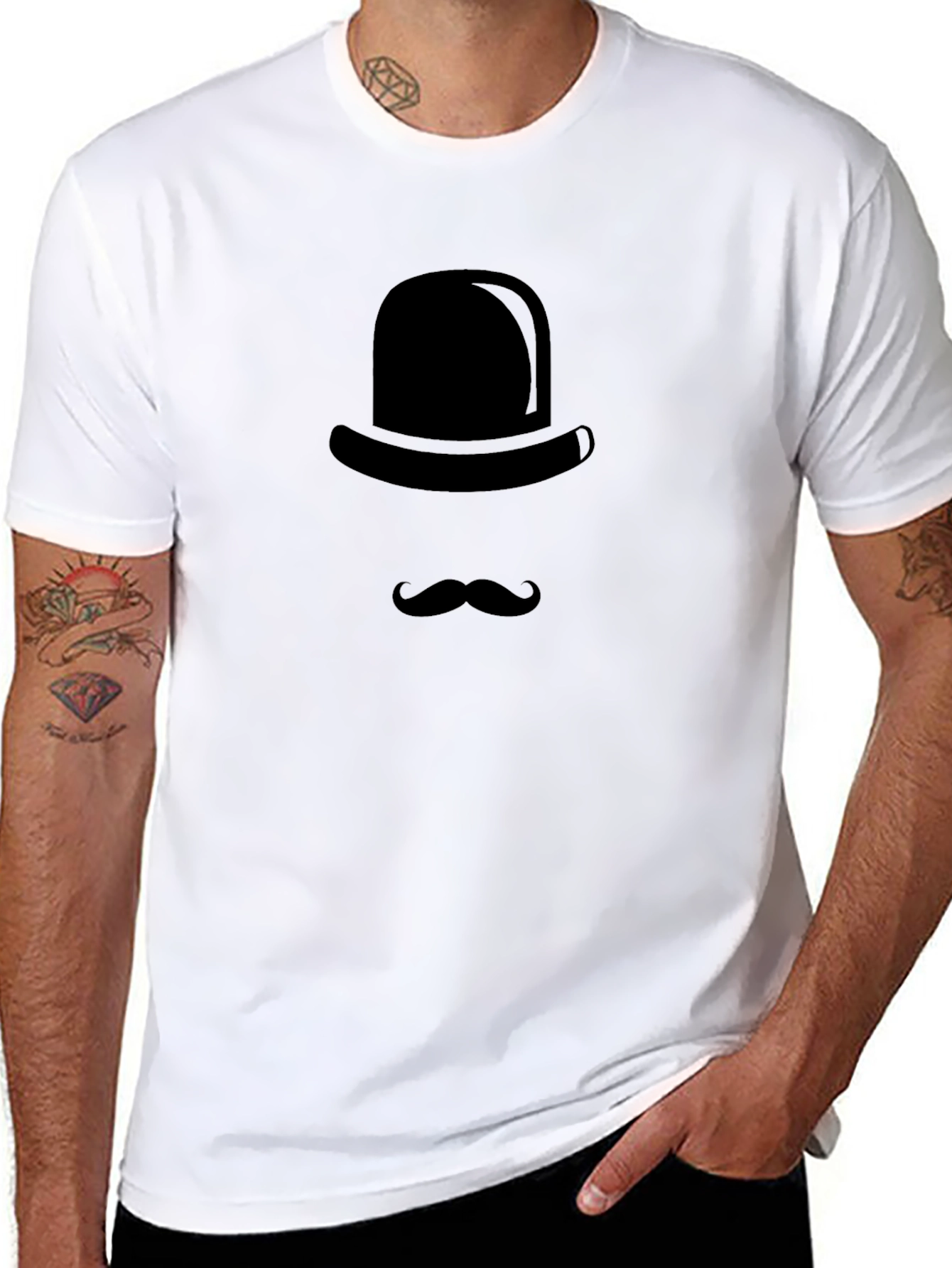 Stylish Gentleman T-Shirt - Hat and Mustache Design