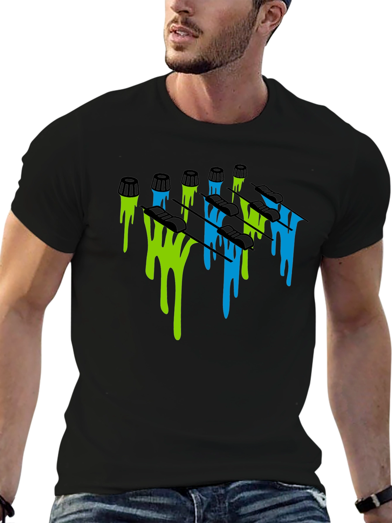 Dripping Skis Graphic Tee - Black Cotton Blend