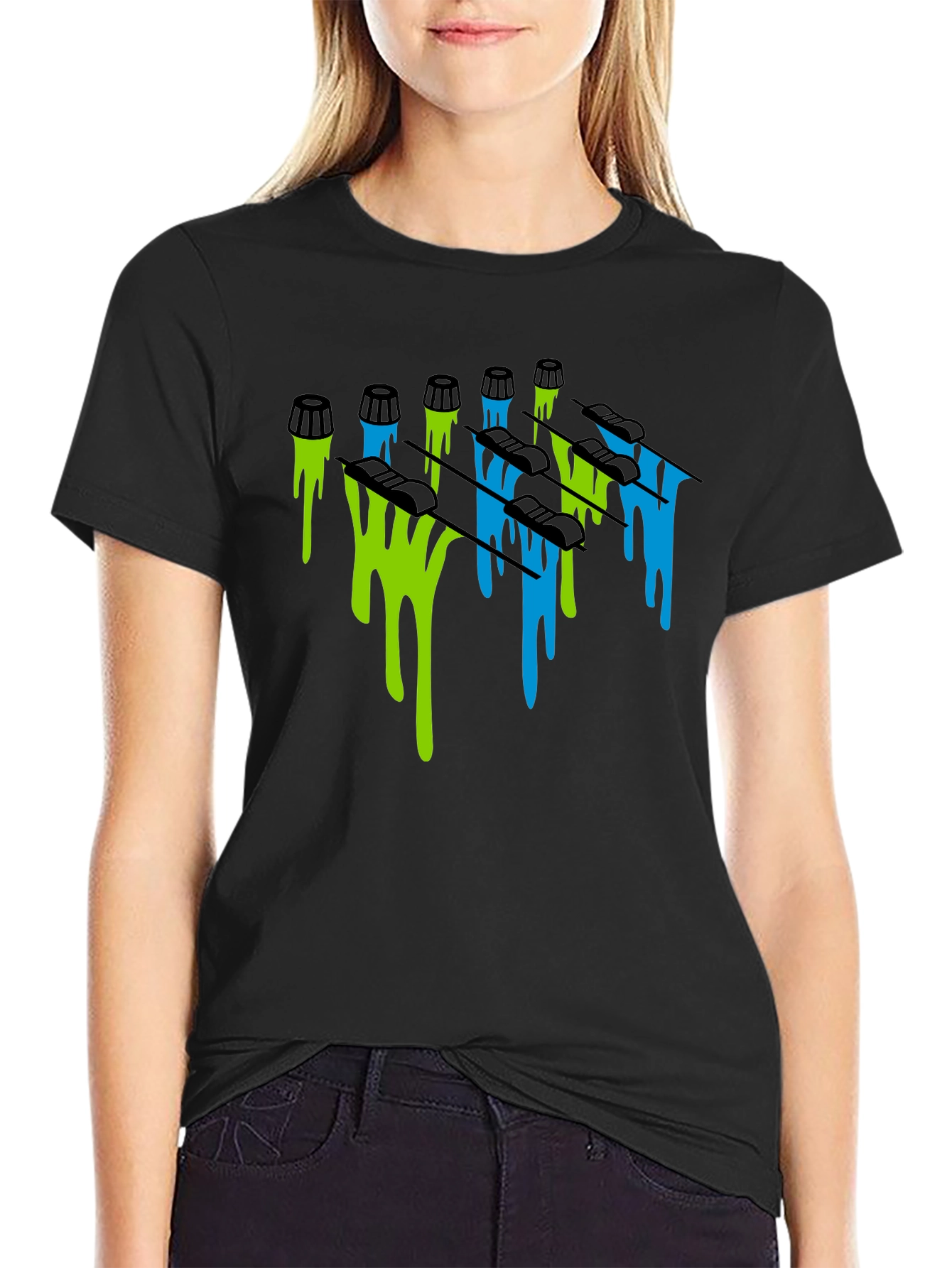 Dripping Skis Graphic Tee - Black Cotton Blend