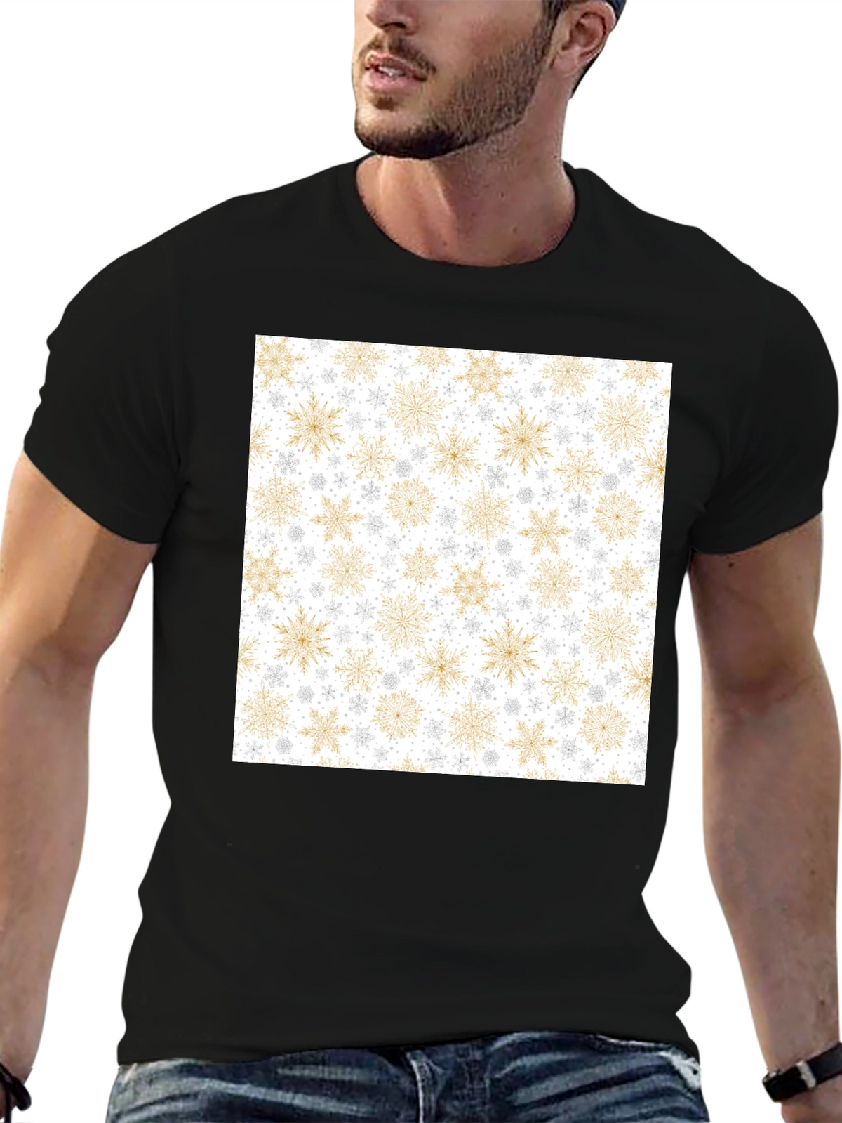 Snowflake Pattern Black T-Shirt