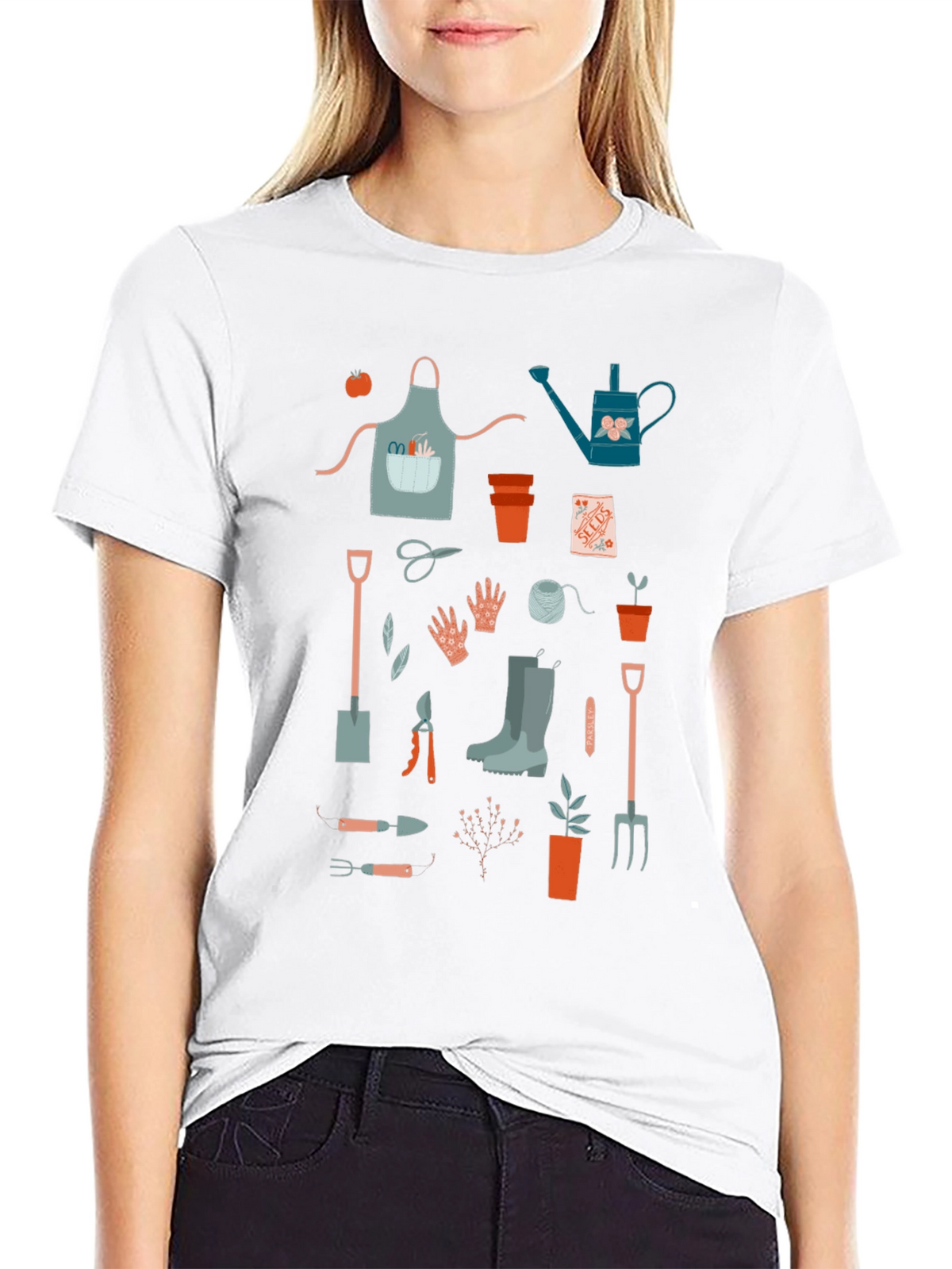 Gardening Tools Graphic Tee - Black Cotton T-Shirt