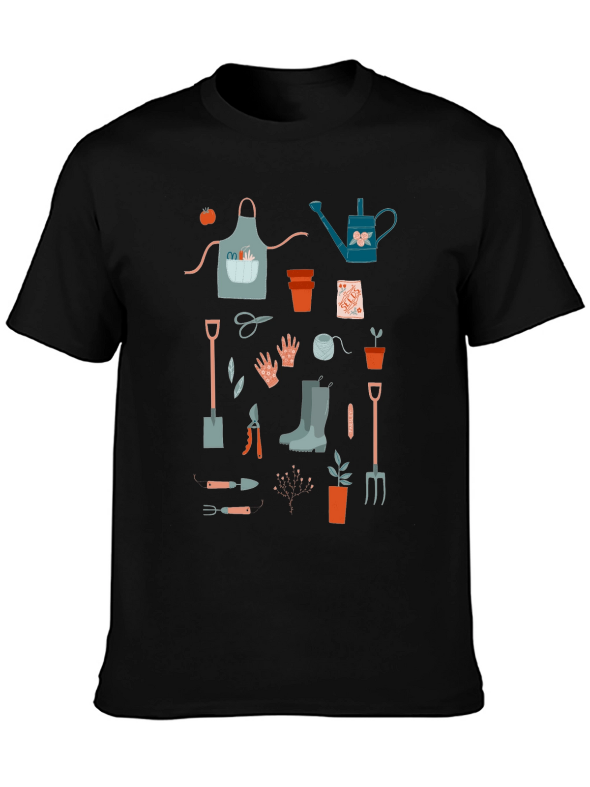 Gardening Tools Graphic Tee - Black Cotton T-Shirt