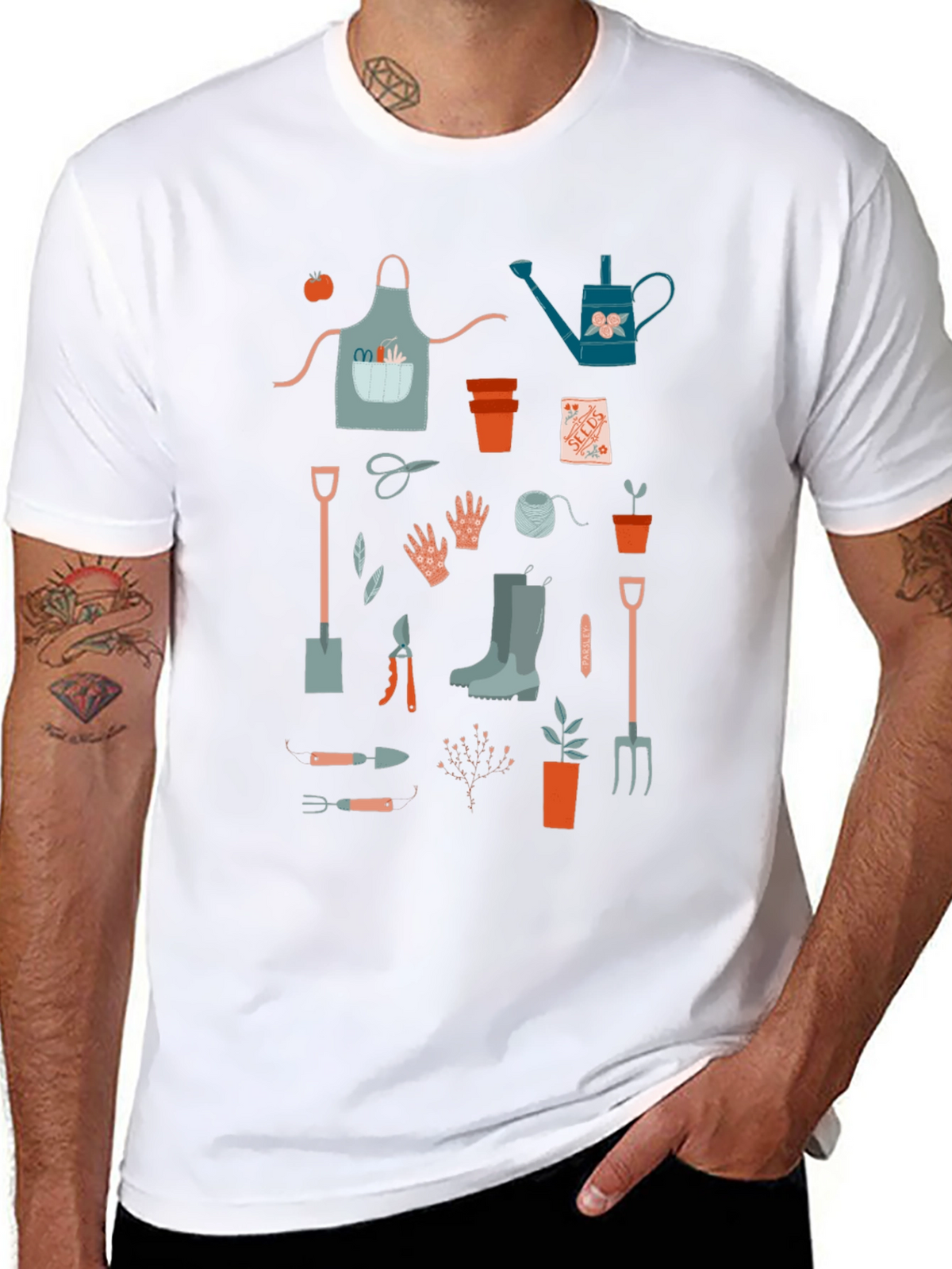 Gardening Tools Graphic Tee - Black Cotton T-Shirt