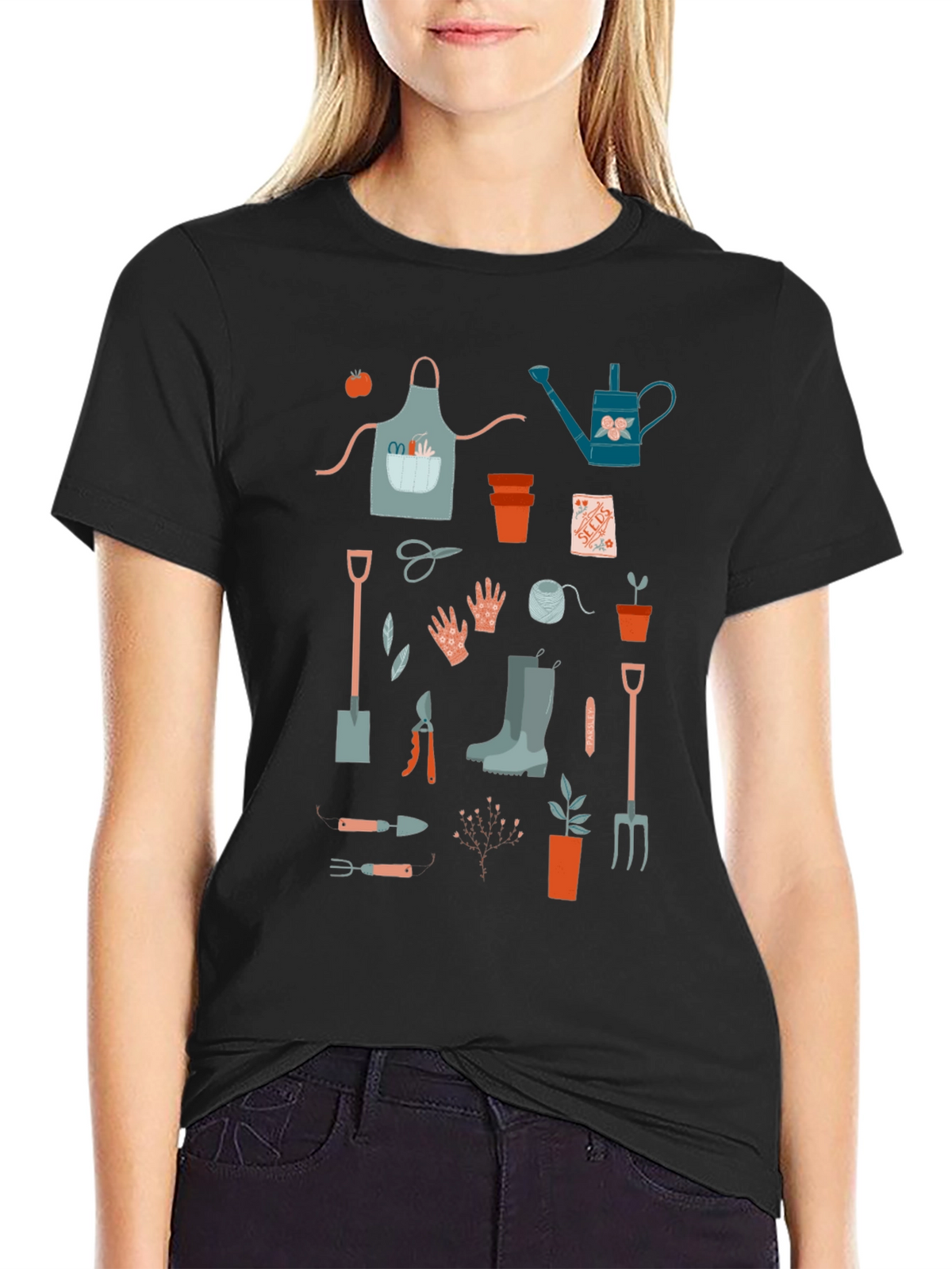 Gardening Tools Graphic Tee - Black Cotton T-Shirt
